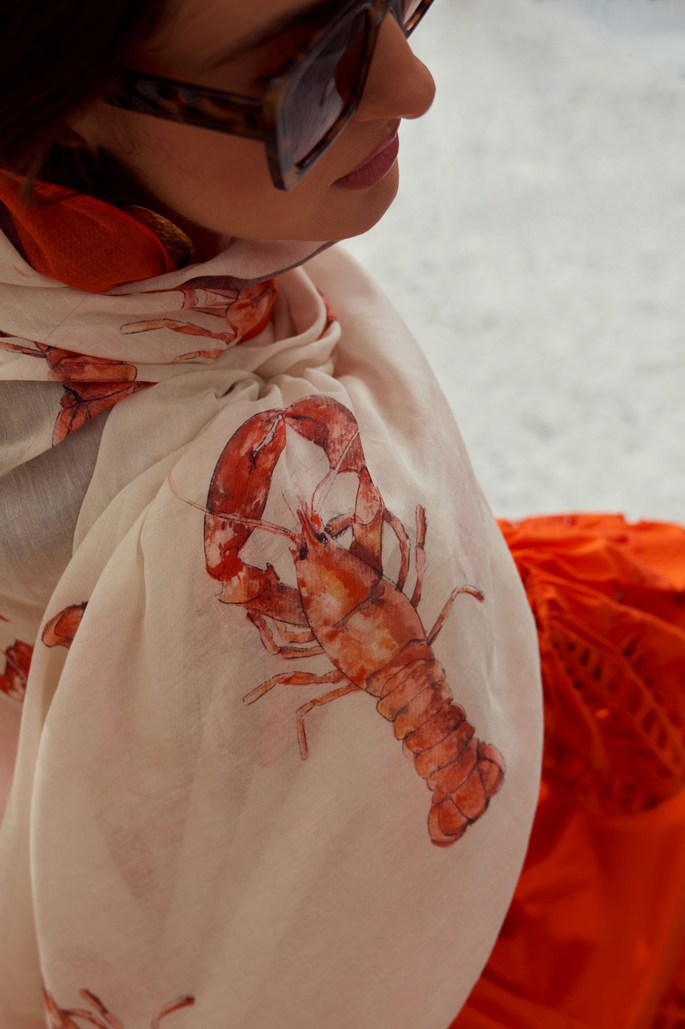 MALIBU-02 ALL OVER LOBSTER PRINT SUSHI VOILE MULTI PURPOSE STOLE