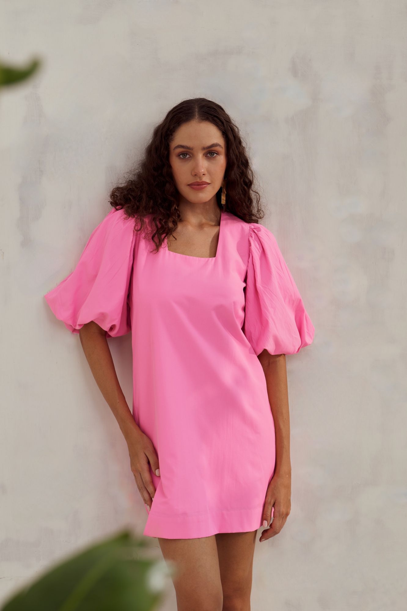 MALIBU-02 TEA ROSE PINK COTTON POPLIN KNEE LENGTH DRESS