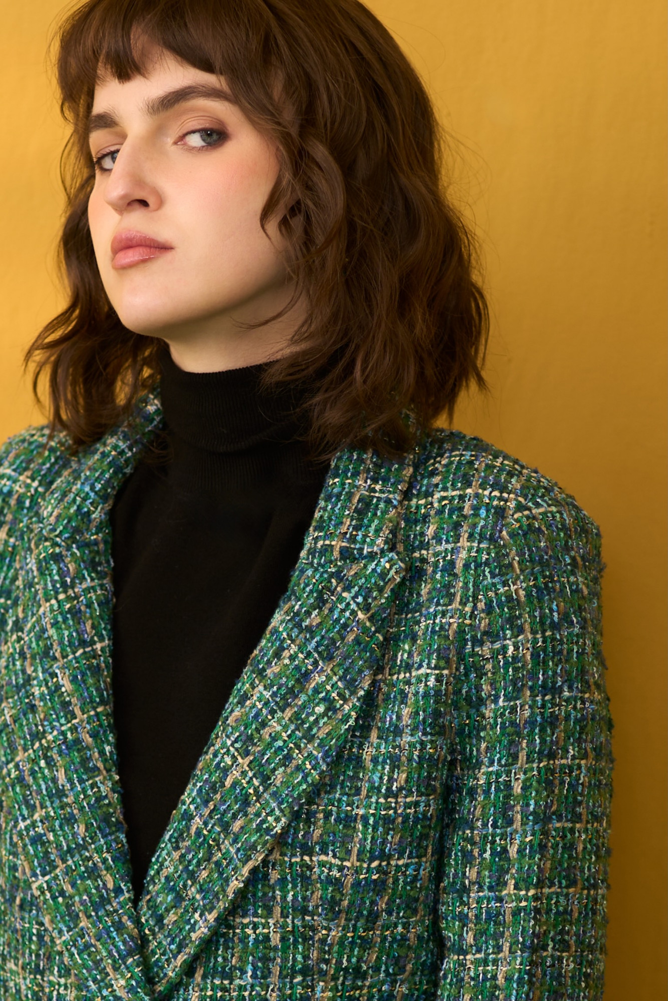 SYLVIE GREEN TWEED DOUBLE BREASTED JACKET DRESS