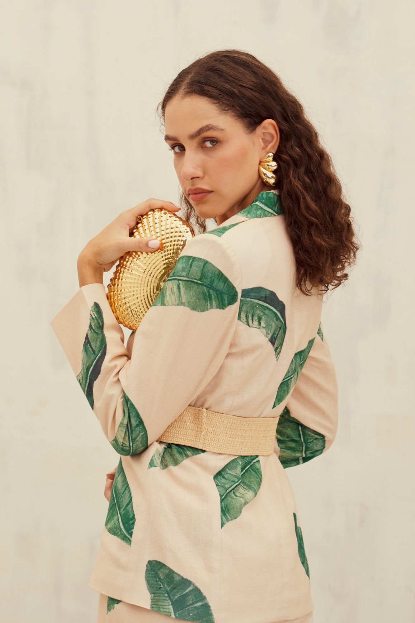 MALIBU-02 ECRU COLOR COTTON LINEN BANANA LEAF PRINT JACKET AND PANT CO-ORD SET