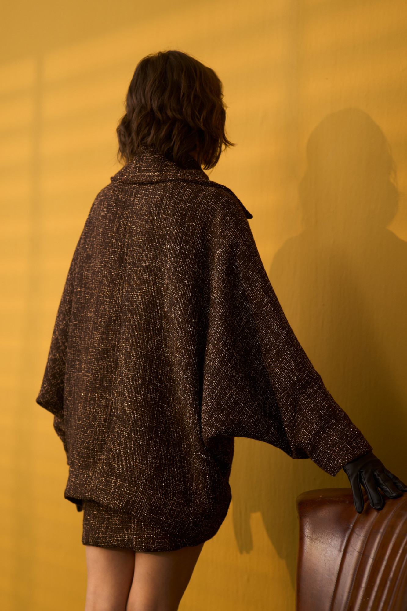 SYLVIE COCOA BROWN OVERSIZED JACKET AND SHORT SKIRT CO-ORD SET