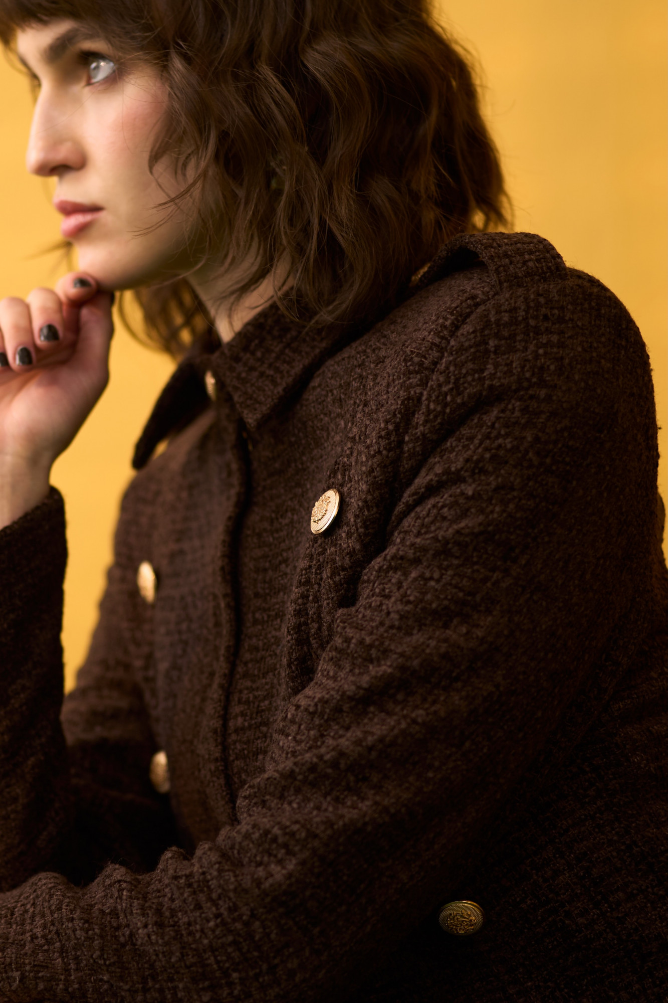 SYLVIE SOLID COCOA BROWN TWEED WINTER POWER DRESS