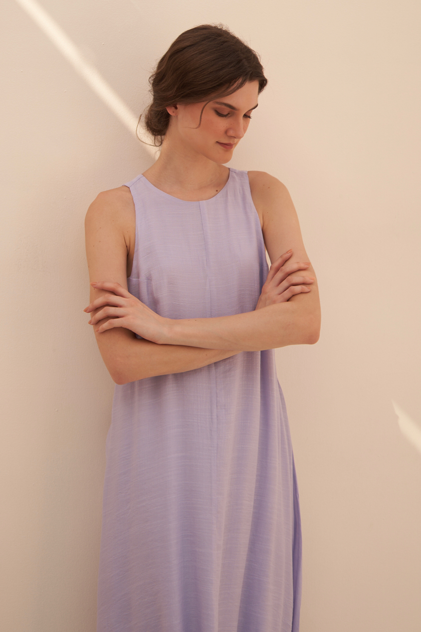 MALIBU MAUVE COLOR TEXTURED RAYON CREPE SLEEVELESS LONG TUNIC WITH ELASTICATED PANTS CO-ORDINATE
