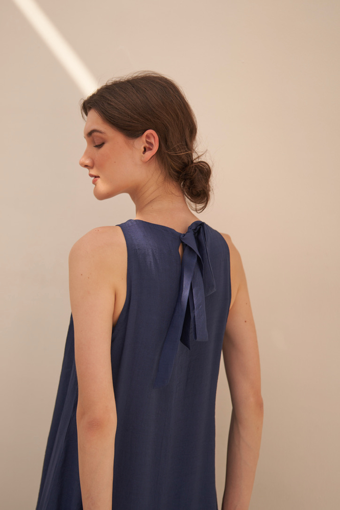 MALIBU SOLID NAVY BLUE TEXTURED RAYON CREPE SLEEVELESS LONG LENGTH TUNIC AND PANTS CO-ORDINATE