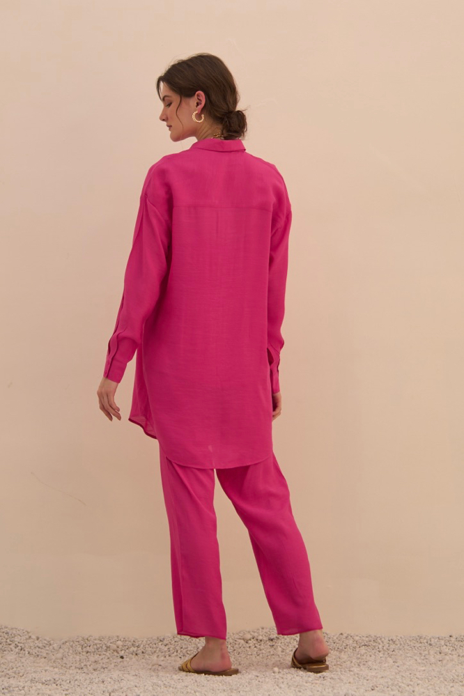 MALIBU FUCHSIA PINK TEXTURED RAYON CREPE SHIRT TUNIC AND PANTS CO-ORDINATE COMES WITH MATCHING CAMISOLE
