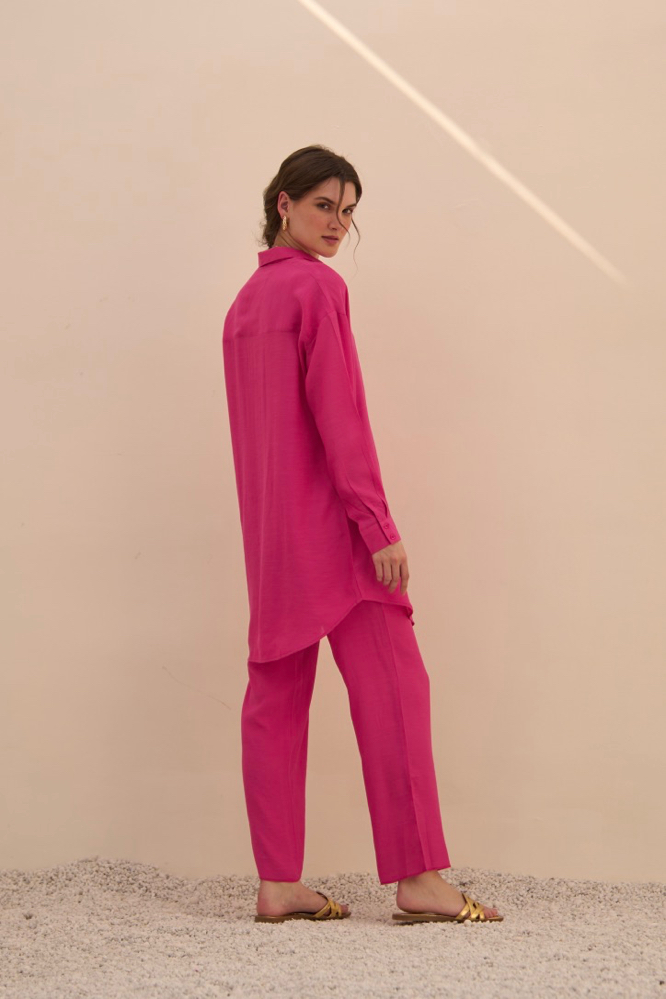 MALIBU FUCHSIA PINK TEXTURED RAYON CREPE SHIRT TUNIC AND PANTS CO-ORDINATE COMES WITH MATCHING CAMISOLE