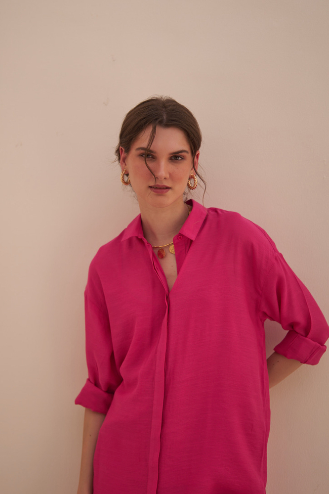 MALIBU FUCHSIA PINK TEXTURED RAYON CREPE SHIRT TUNIC AND PANTS CO-ORDINATE COMES WITH MATCHING CAMISOLE