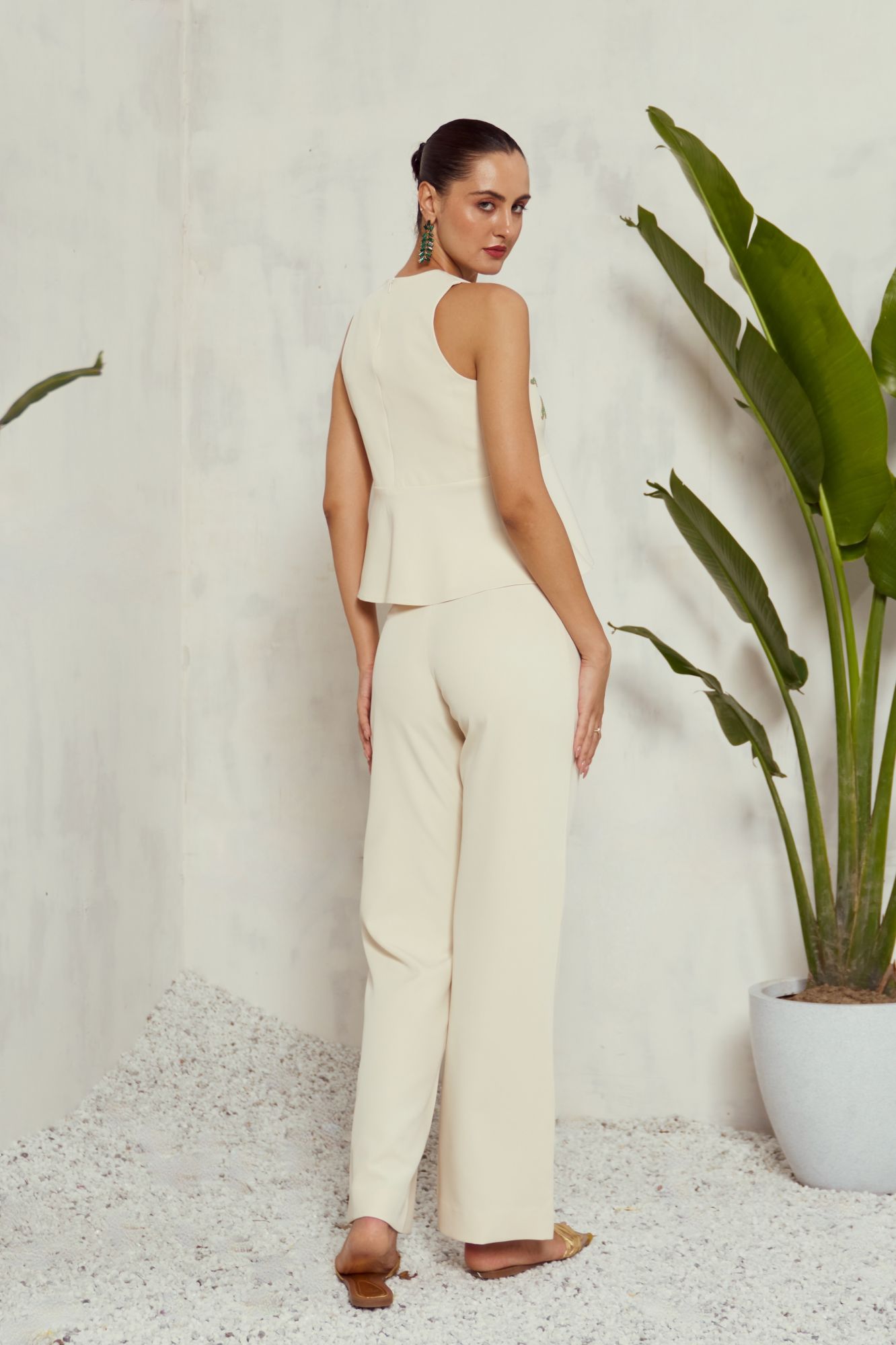 MALIBU-02 OFF WHITE COLOR PEPLUM TOP AND PANTS CO-ORDINATE WITH HAND EMBROIDERY