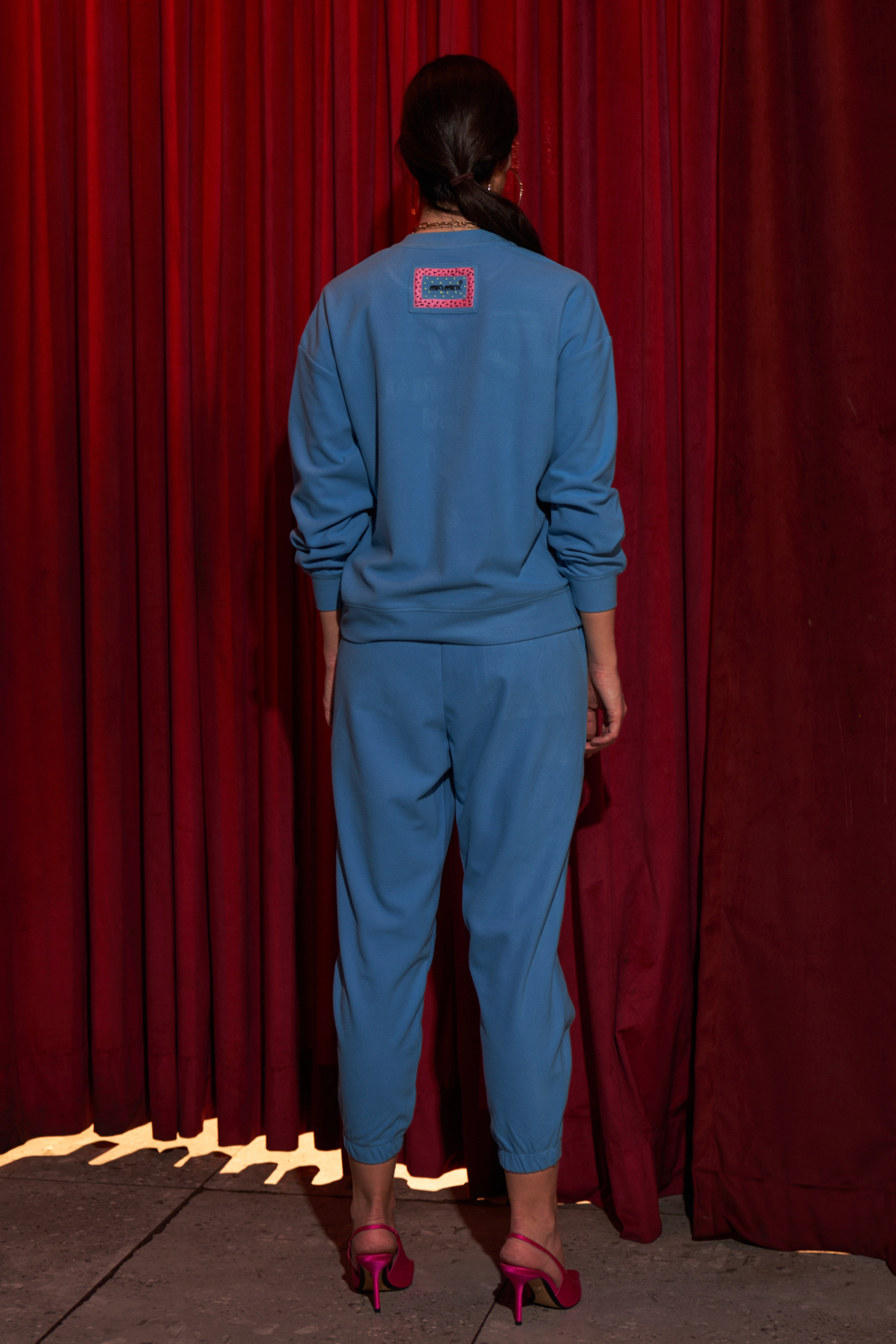 MATERIAL GIRL TEAL BLUE FEELCE SWEATSHIRT WITH EXCLUSIVE HAND EMBROIDERY JOGGER PANTS WINTER CO-ORD