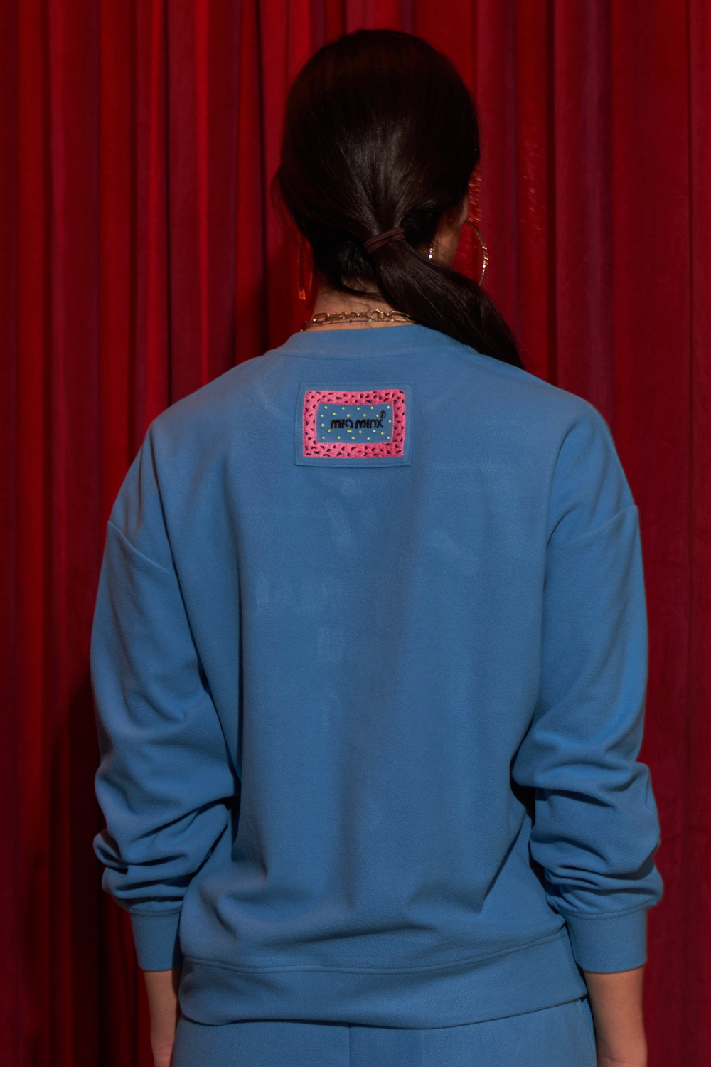 MATERIAL GIRL TEAL BLUE COLOR FLEECE WINTER SWEATSHIRT WITH EXCLUSIVE HAND EMBROIDERY