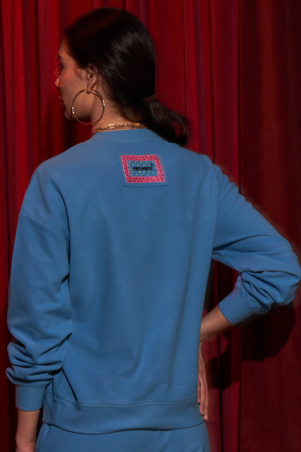 MATERIAL GIRL TEAL BLUE COLOR FLEECE WINTER SWEATSHIRT WITH EXCLUSIVE HAND EMBROIDERY