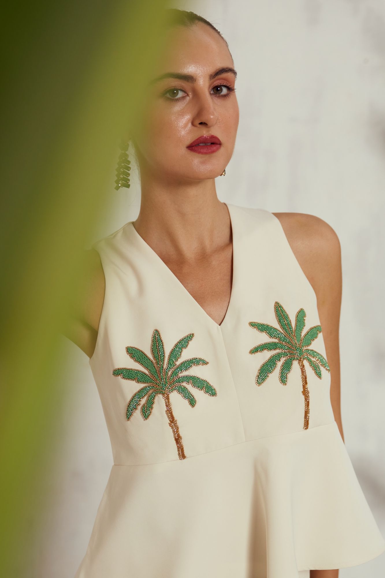 MALIBU-02 OFF WHITE COLOR PEPLUM TOP AND PANTS CO-ORDINATE WITH HAND EMBROIDERY