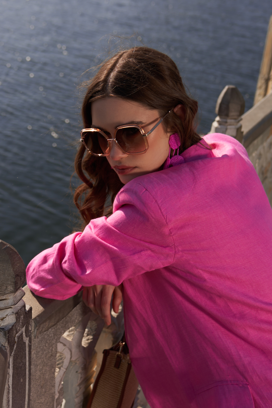 LA FLOR SOLID ROSE PINK COLOR LINEN FABRIC CO-ORDINATE WITH JACKET BUSTIER AND MIDI LENGTH SKIRT