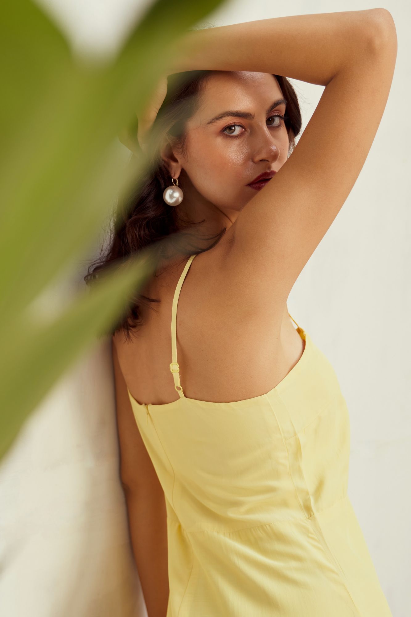 MALIBU-02 SOLID PASTEL YELLOW VISCOSE CREPE LAYERED HEM COCKTAIL MAXI DRESS