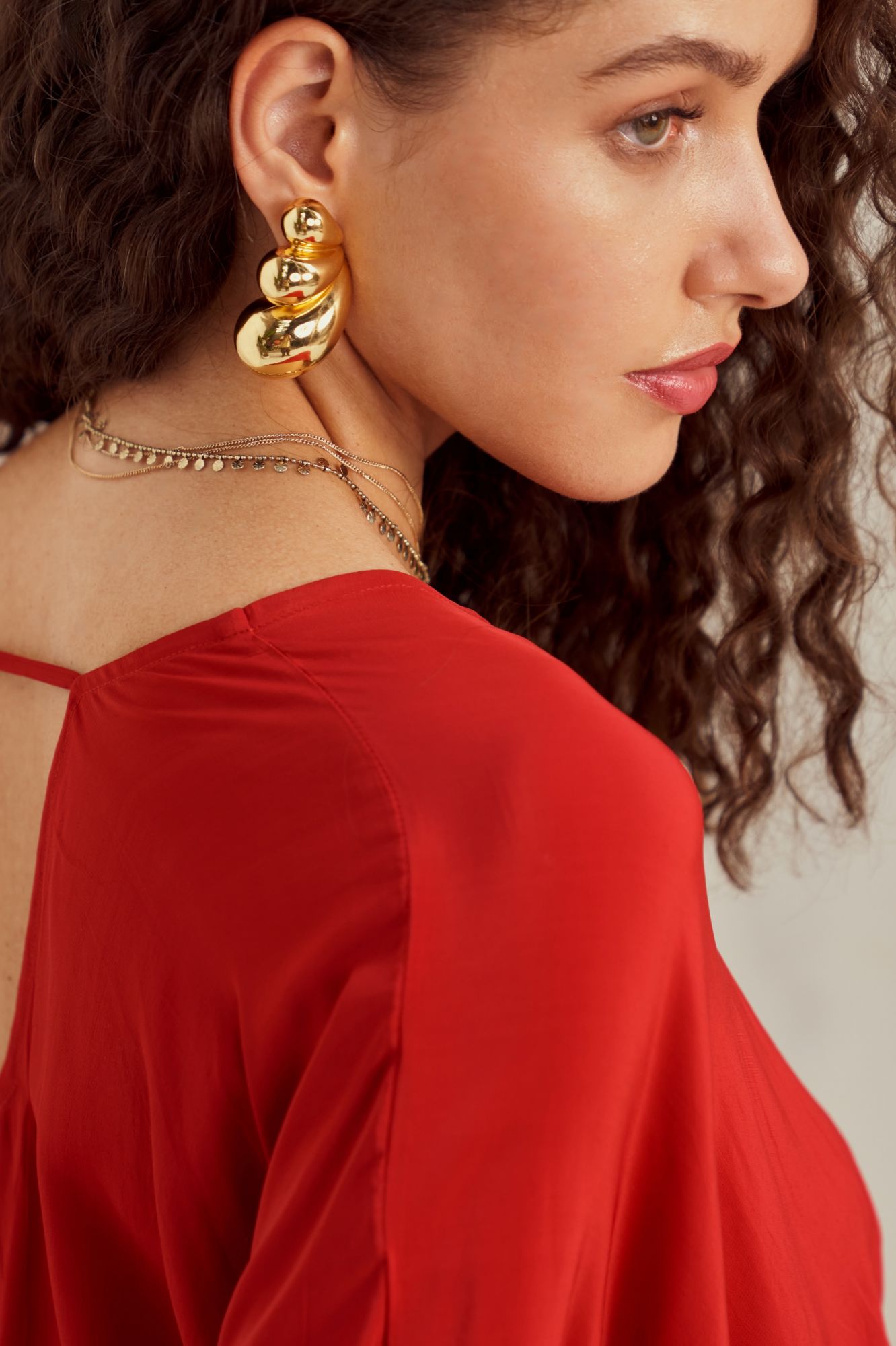 MALIBU-02 SOLID SCARLET RED COLOR CREPE KNEE LENGTH DOLMAN SLEEVES DRESS