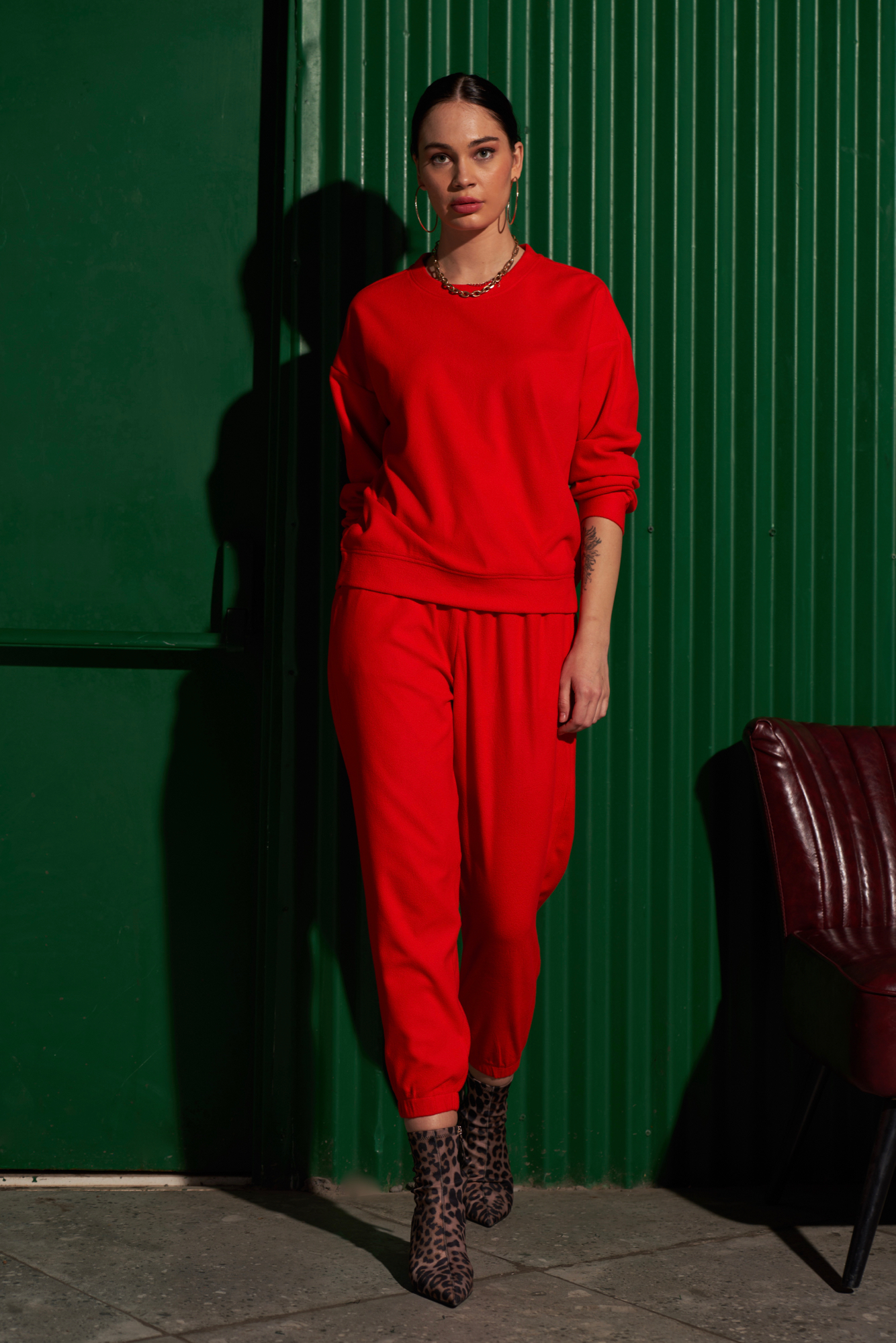 MATERIAL GIRL SOLID RED COLOR FLEECE SWEATSHIRT AND JOGGER PANTS WINTER CO-ORDINATE