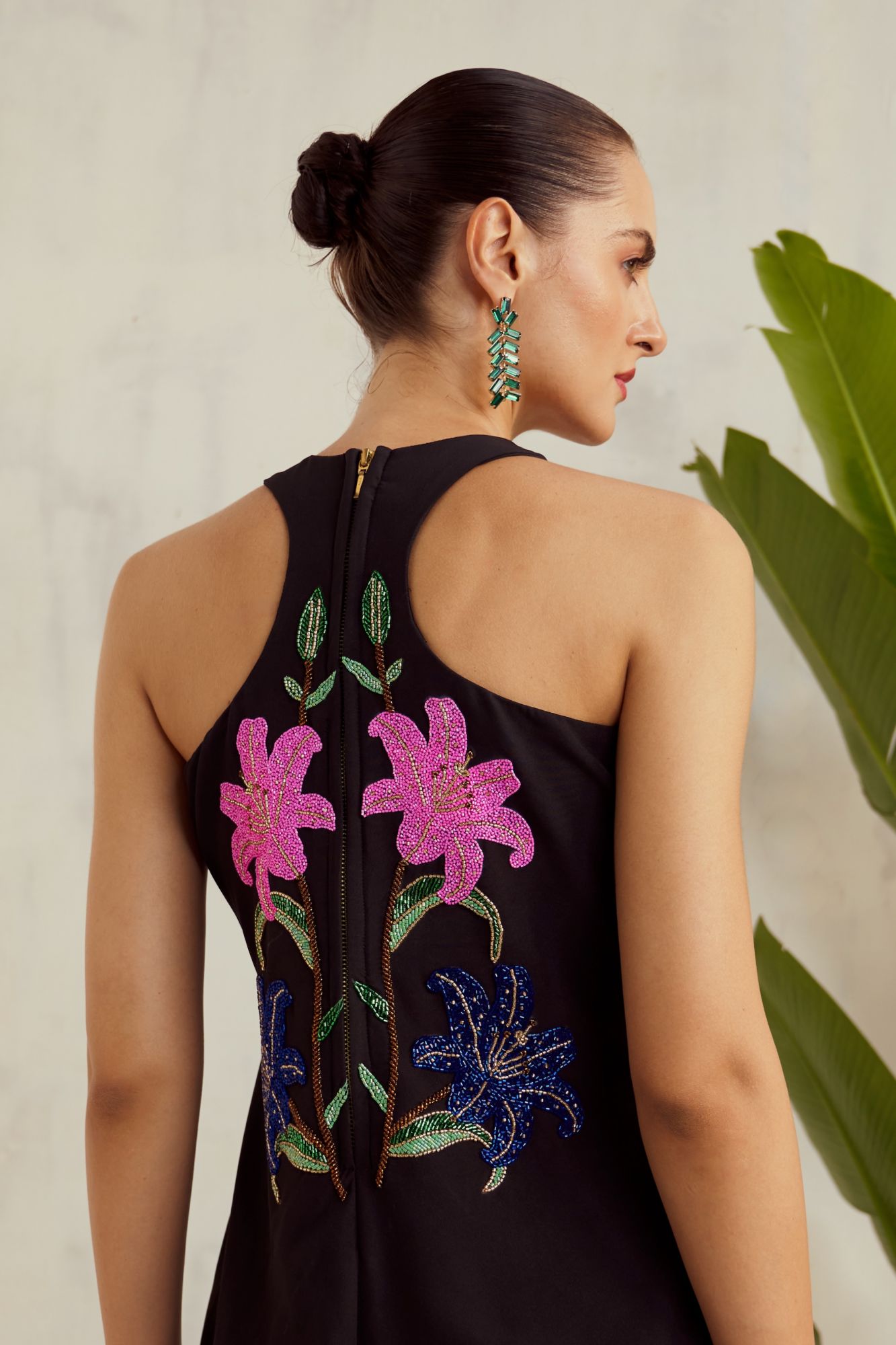 MALIBU-02 BLACK COCKTAIL DRESS WITH ALL OVER HAND EMBROIDERY