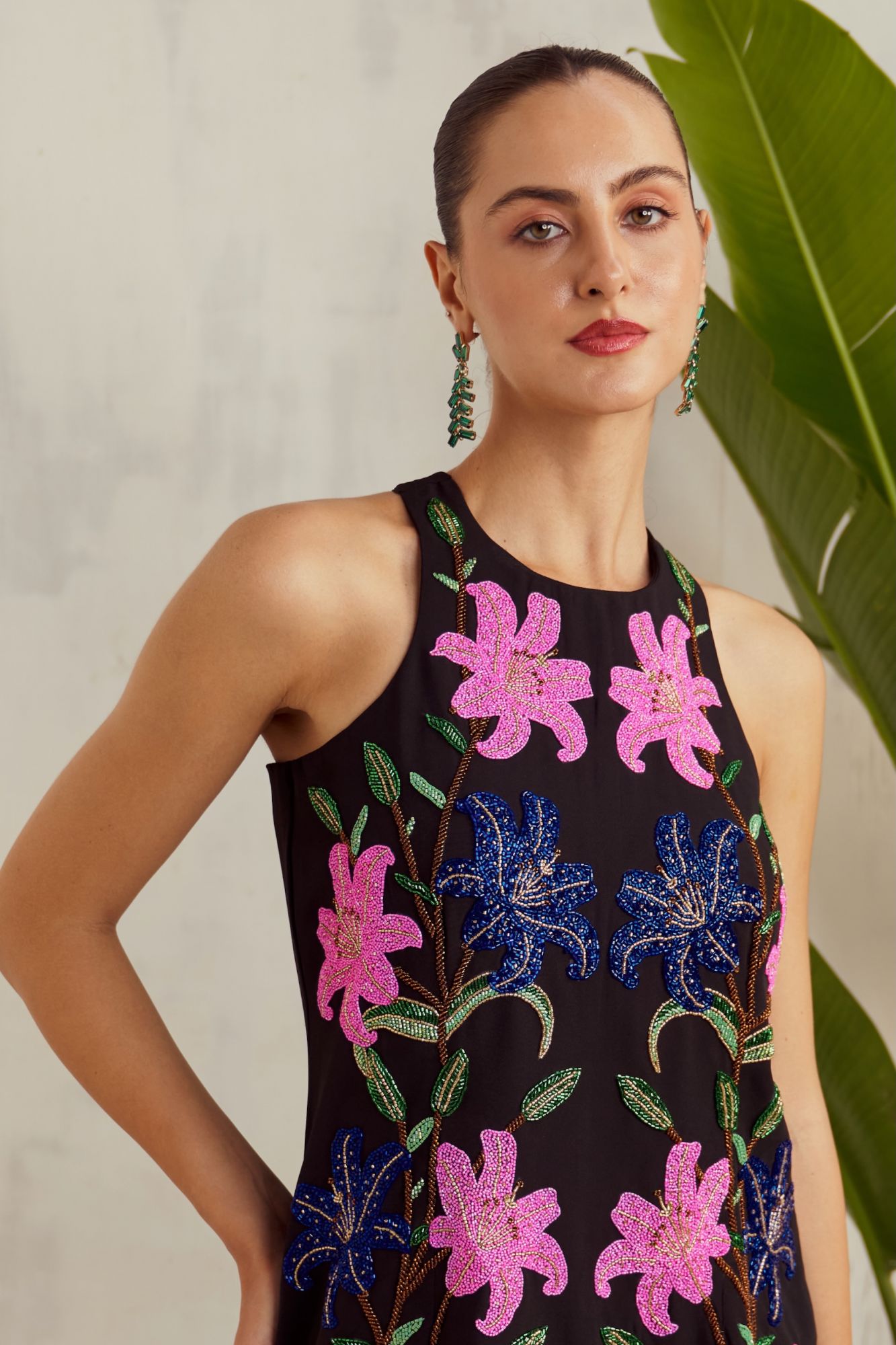 MALIBU-02 BLACK COCKTAIL DRESS WITH ALL OVER HAND EMBROIDERY