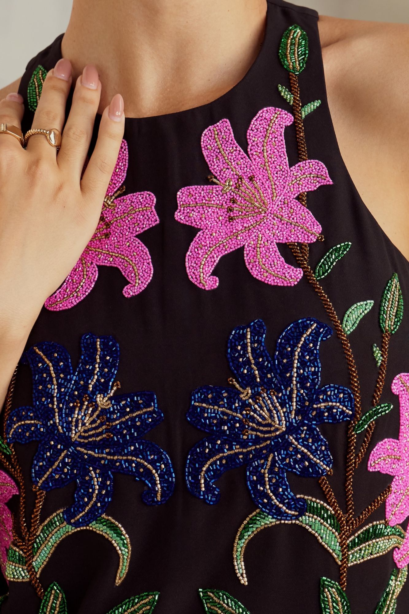 MALIBU-02 BLACK COCKTAIL DRESS WITH ALL OVER HAND EMBROIDERY