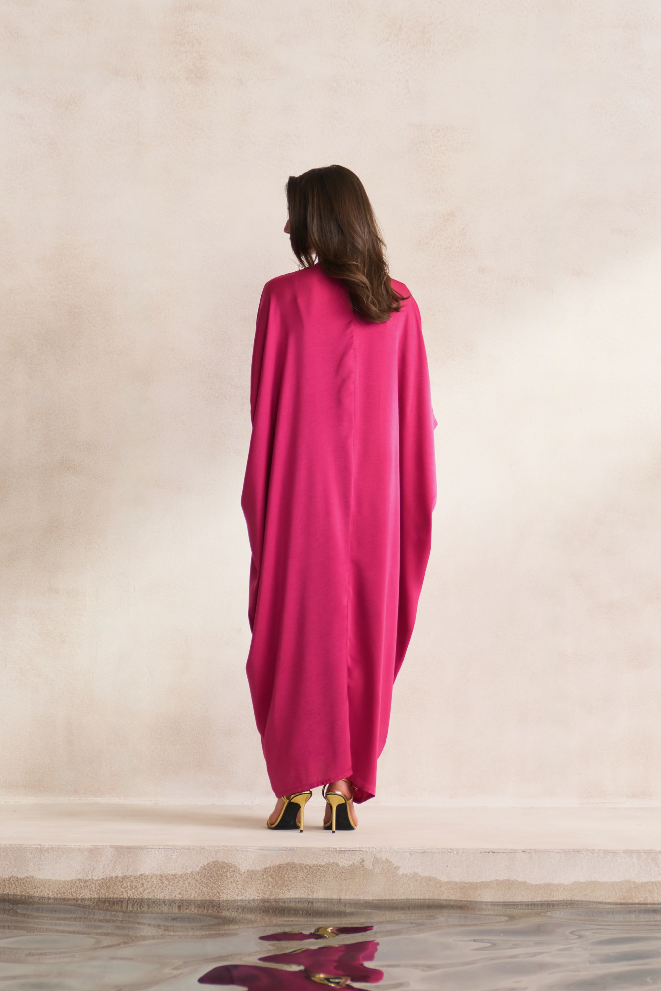 LEILA 03 SOLID RADIANT ORCHID COLOR SOFT SATIN FABRIC KAFTAN