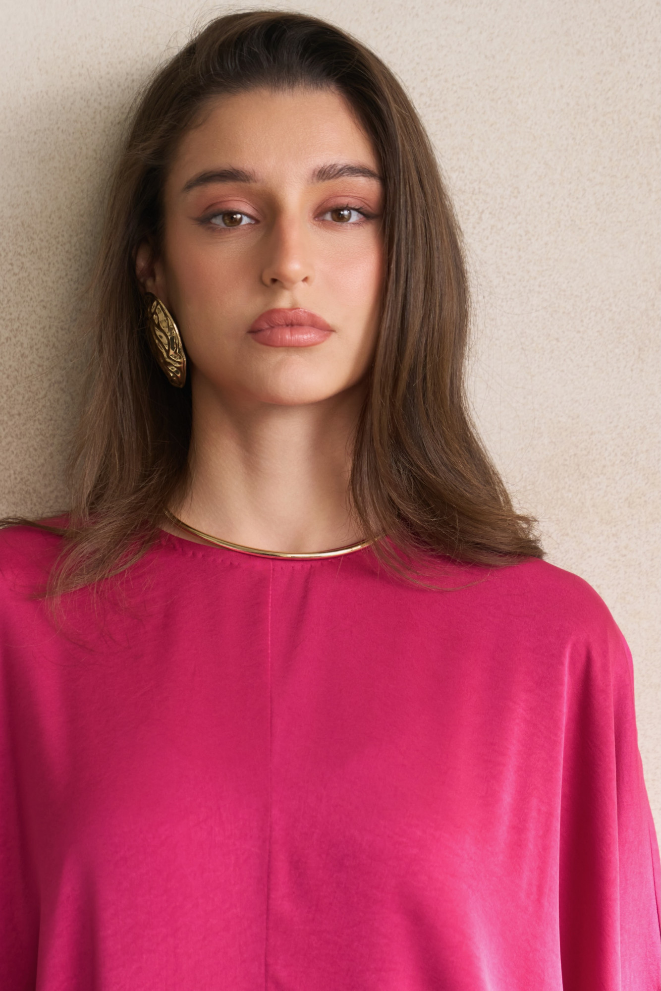 LEILA 03 SOLID RADIANT ORCHID COLOR SOFT SATIN FABRIC KAFTAN