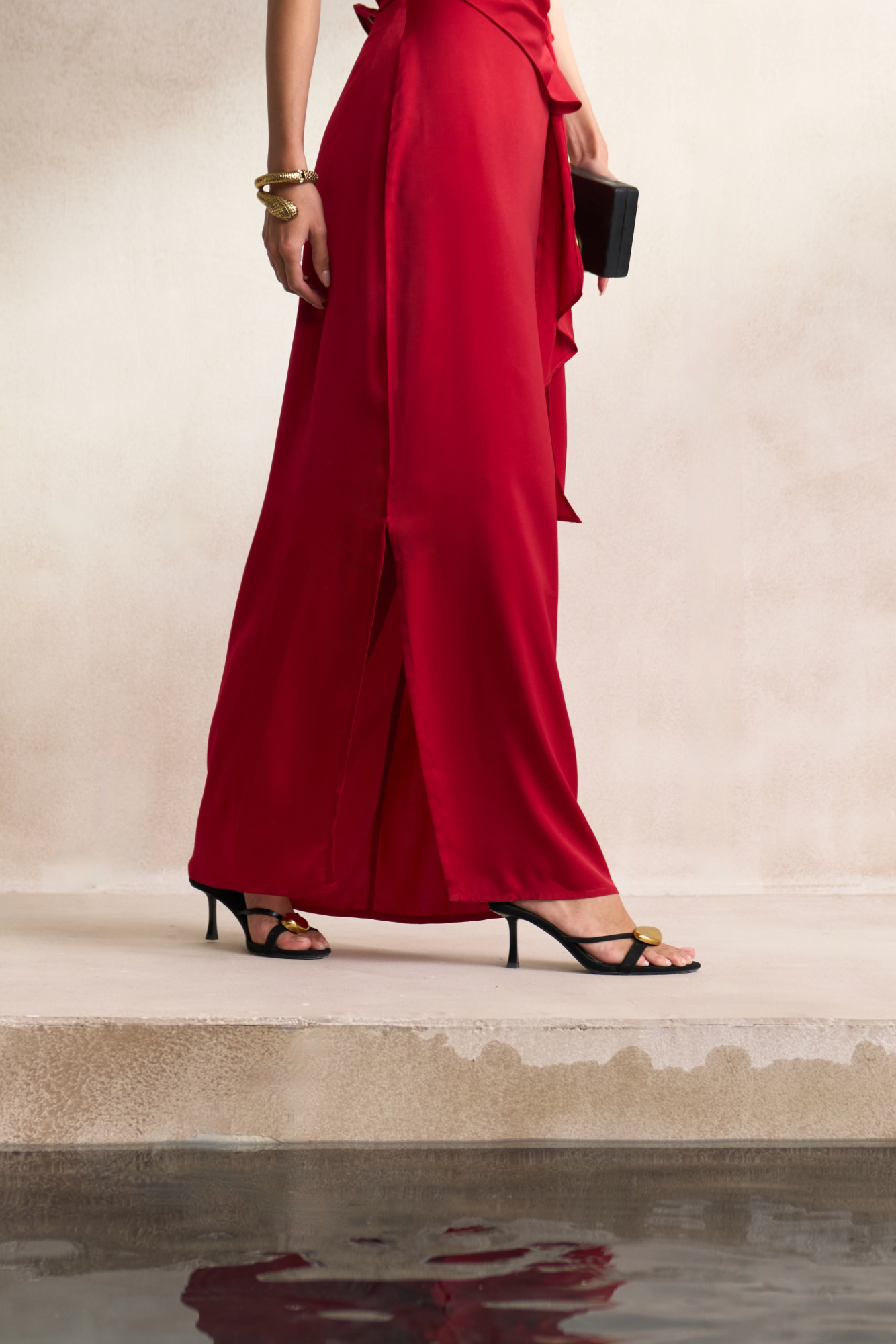 LEILA 03 MAROON SOFT SATIN TOP WITH EMBELLISHED GOLD SEQUIN SHOULDERS AND STRAIGHT LONG SKIRT