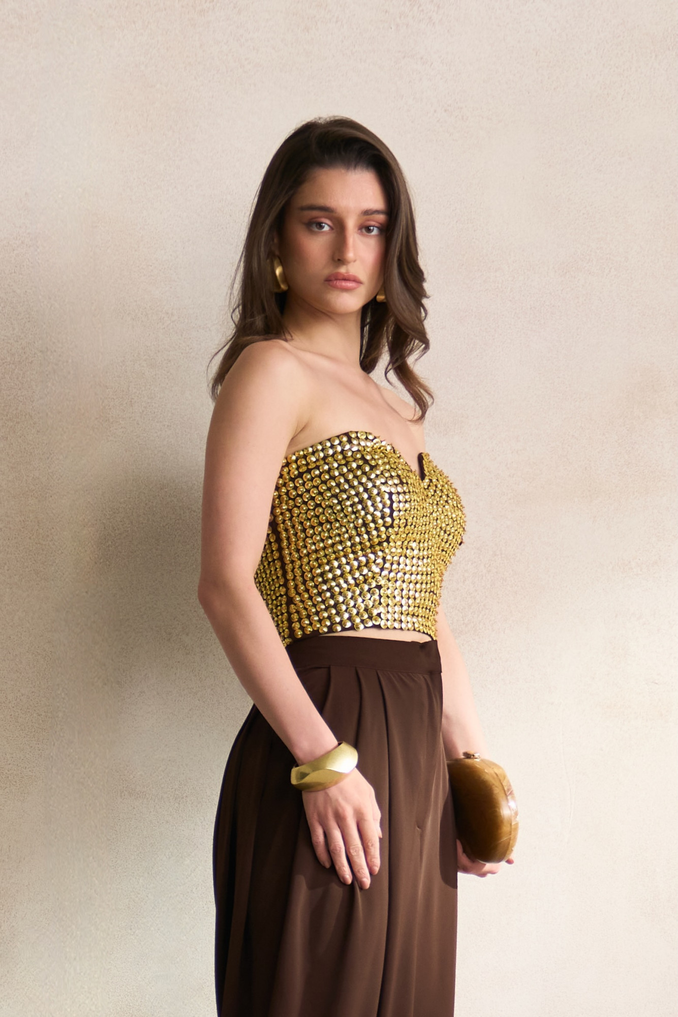 LEILA 03 HAND CRAFTED FULLY COVERED GOLD SEQUIN BUSTIER