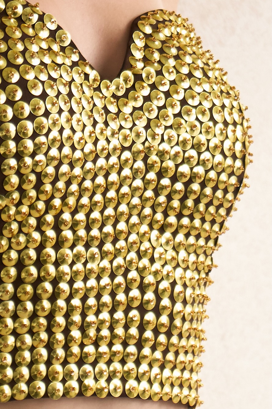 LEILA 03 HAND CRAFTED FULLY COVERED GOLD SEQUIN BUSTIER