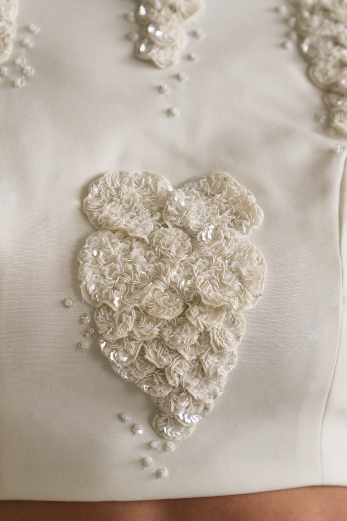 LEILA 03 WHITE COLOR TOP AND LONG SKIRT CO-ORD SET WITH WHITE SEQUIN 3D FLOWER EMBROIDERY