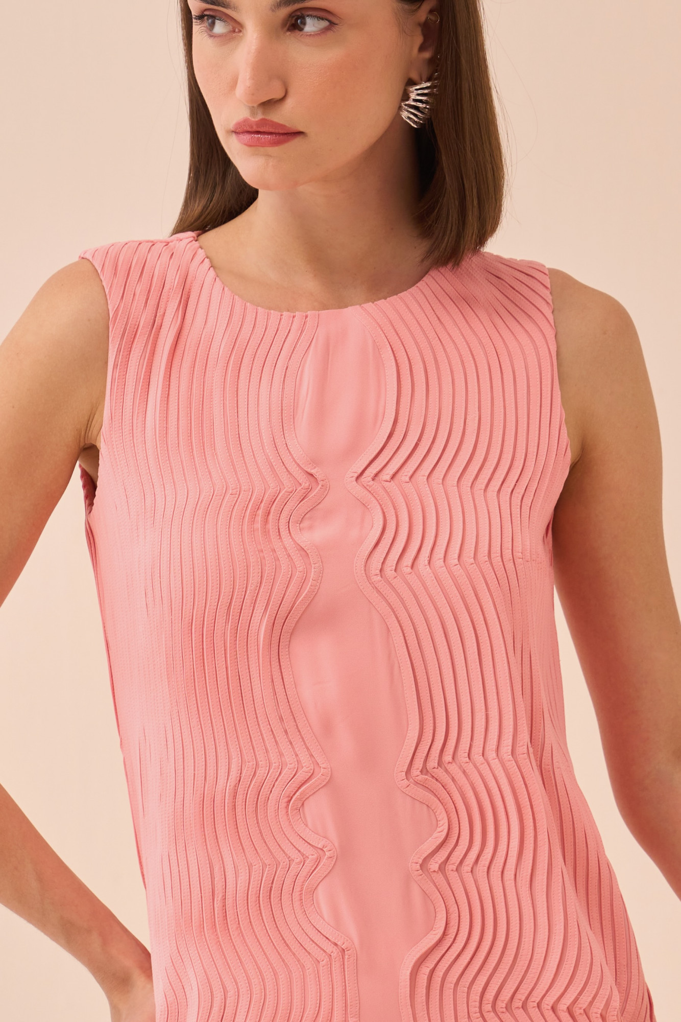 CASABLANCA LIGHT PINK FLOWY ANKLE LENGTH DRESS WITH SELF FABRIC PIPING DETAILING