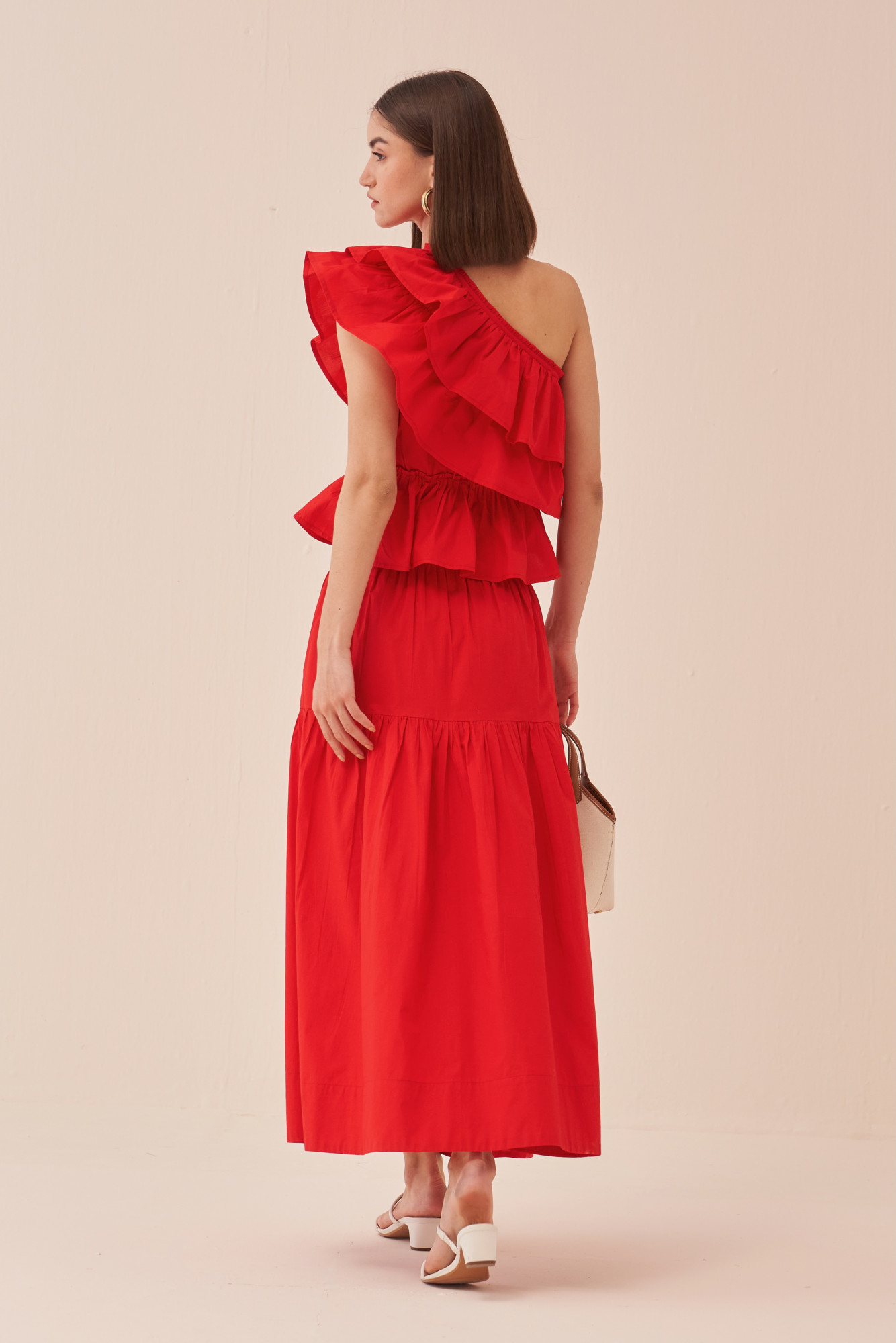 CASABLANCA RED COLOUR COTTON POPLIN FABRIC TOP AND SKIRT CO-ORD SET