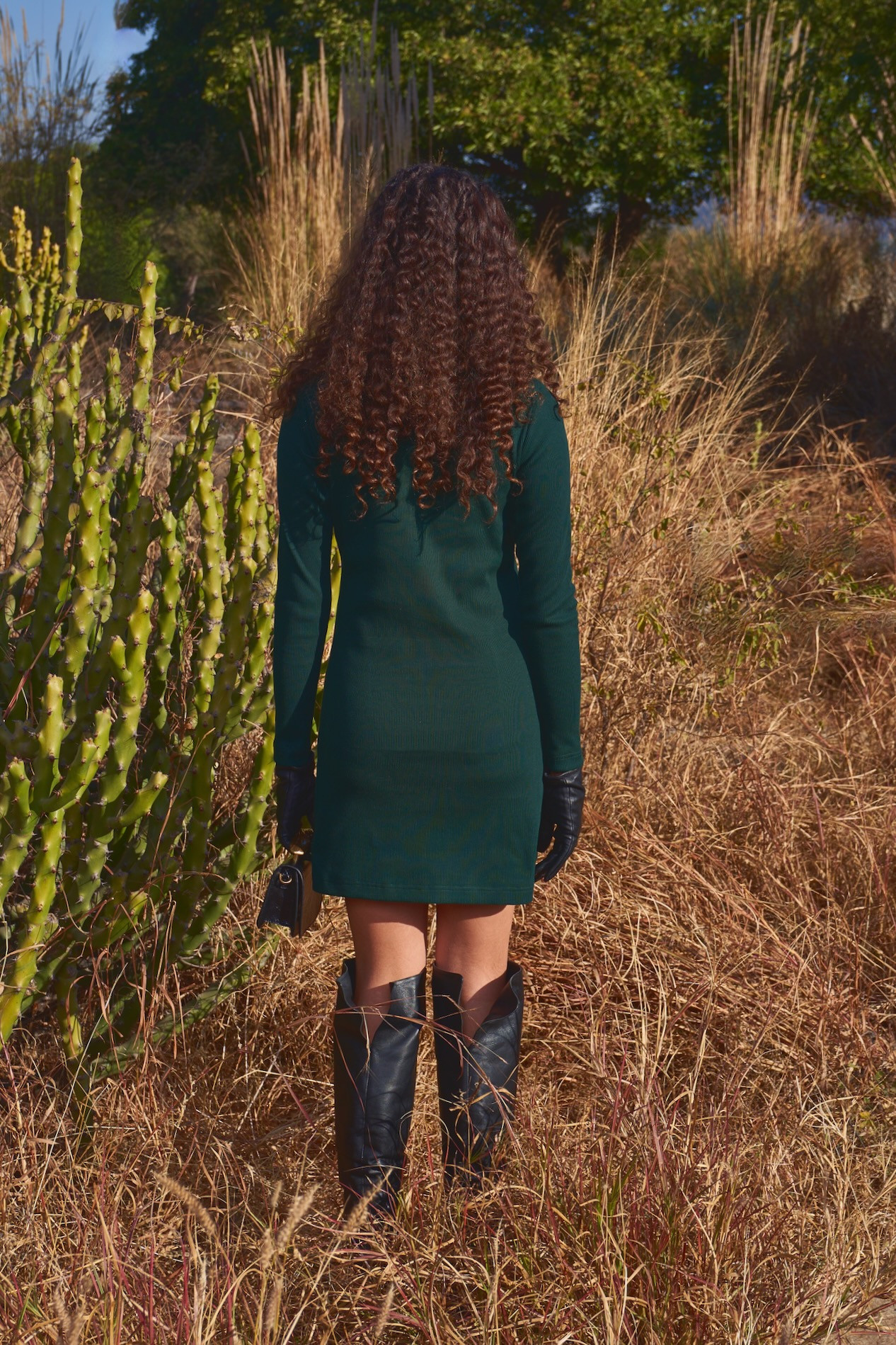 MATERIAL GIRL 03 BOTTLE GREEN COLOR KNITS FABRIC MINI LENGTH WINTER DRESS