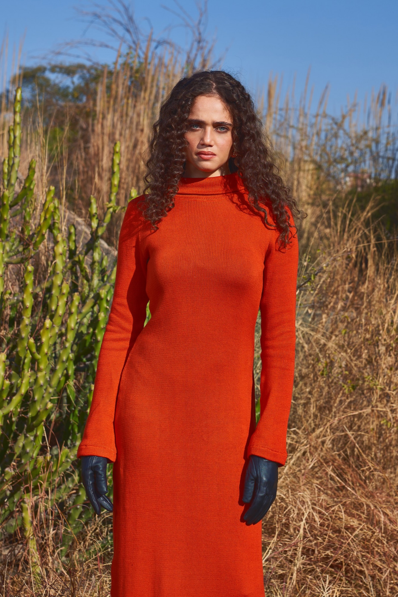 MATERIAL GIRL 03 SAFFRON COLOR ACRYLIC WOOL LONG MAXI WINTER DRESS