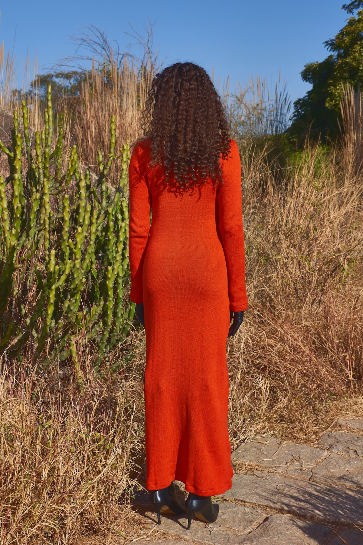 MATERIAL GIRL 03 SAFFRON COLOR ACRYLIC WOOL LONG MAXI WINTER DRESS