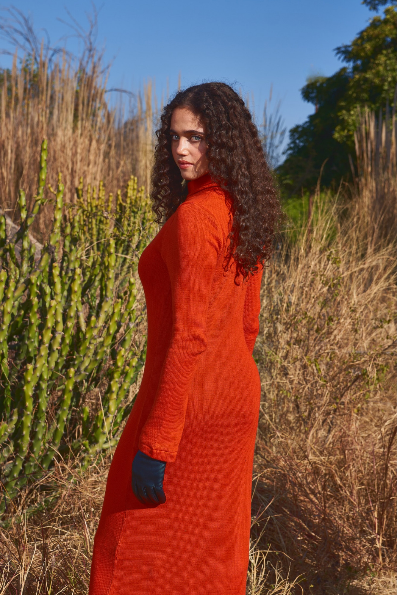 MATERIAL GIRL 03 SAFFRON COLOR ACRYLIC WOOL LONG MAXI WINTER DRESS