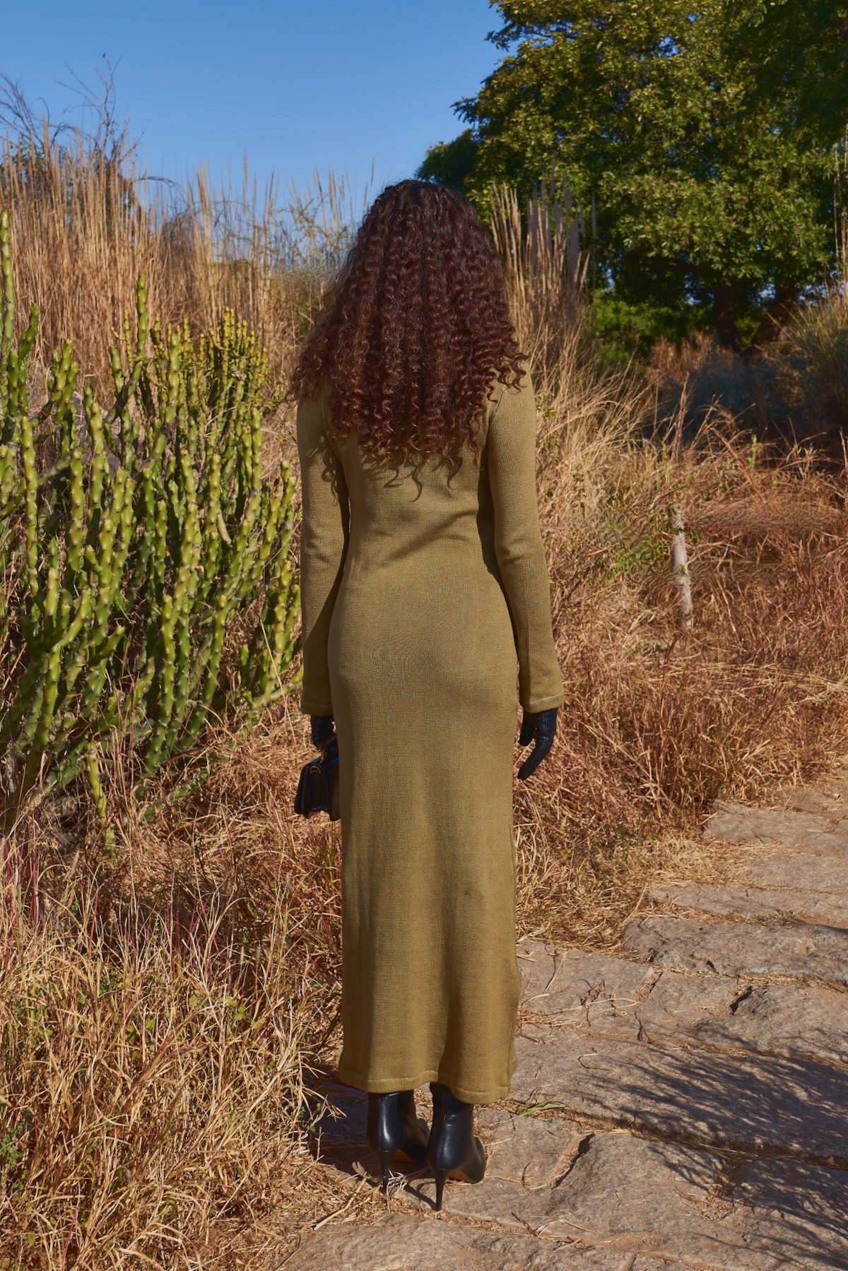 MATERIAL GIRL 03 OLIVE COLOR ACRYLIC WOOL LONG MAXI WINTER DRESS