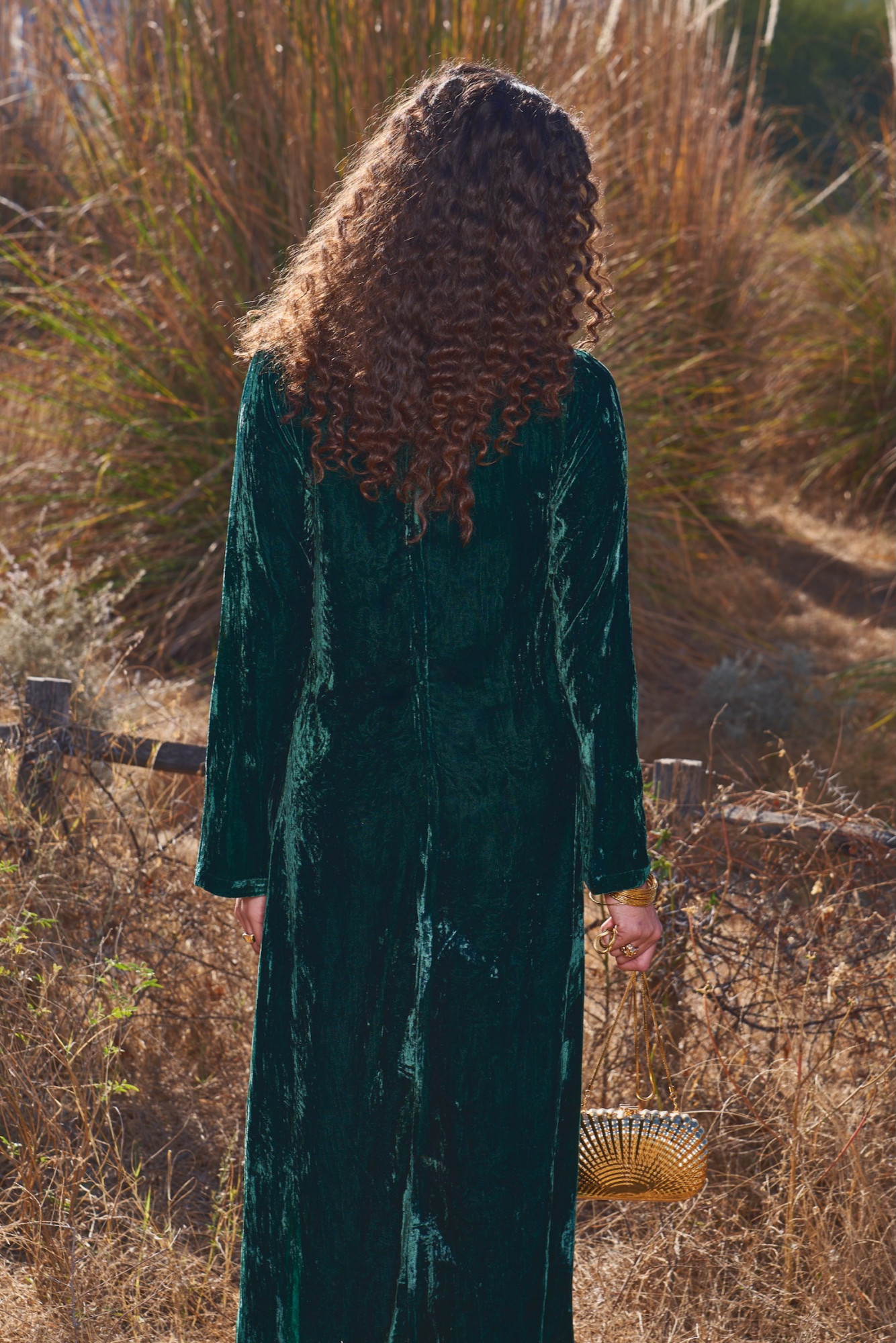 MATERIAL GIRL 03 BOTTLE GREEN SILK VELVET LONG MIDI LENGTH WINTER DRESS