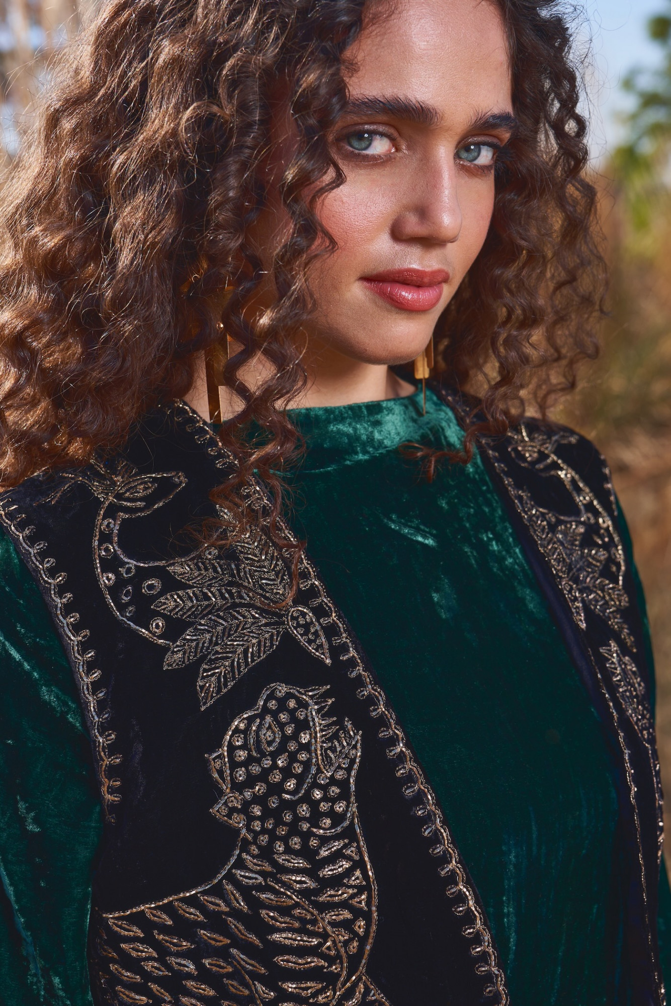 MATERIAL GIRL 03 BOTTLE GREEN SILK VELVET LONG MIDI LENGTH WINTER DRESS