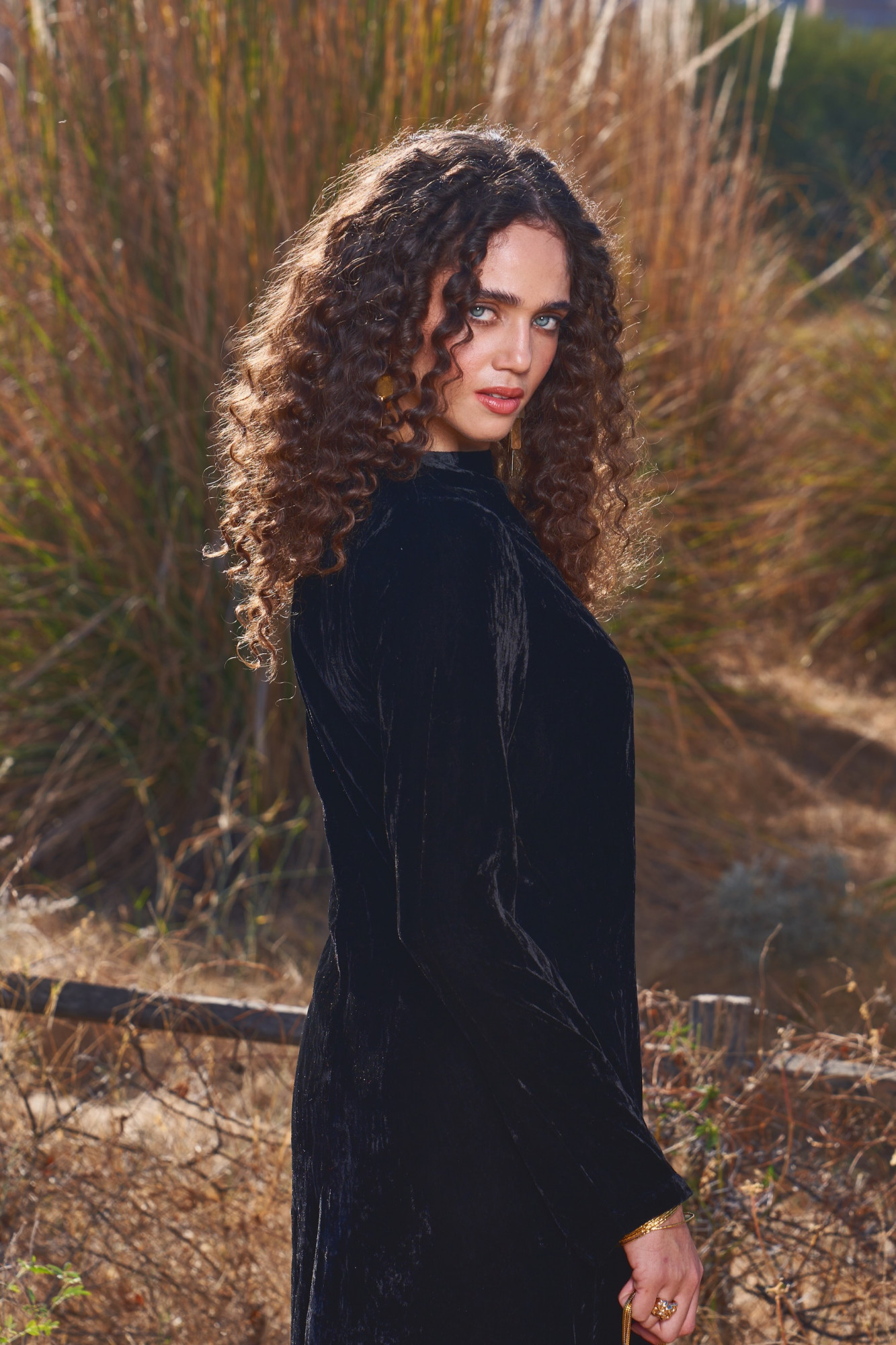 MATERIAL GIRL 03 SOLID BLACK SILK VELVET LONG WINTER DRESS
