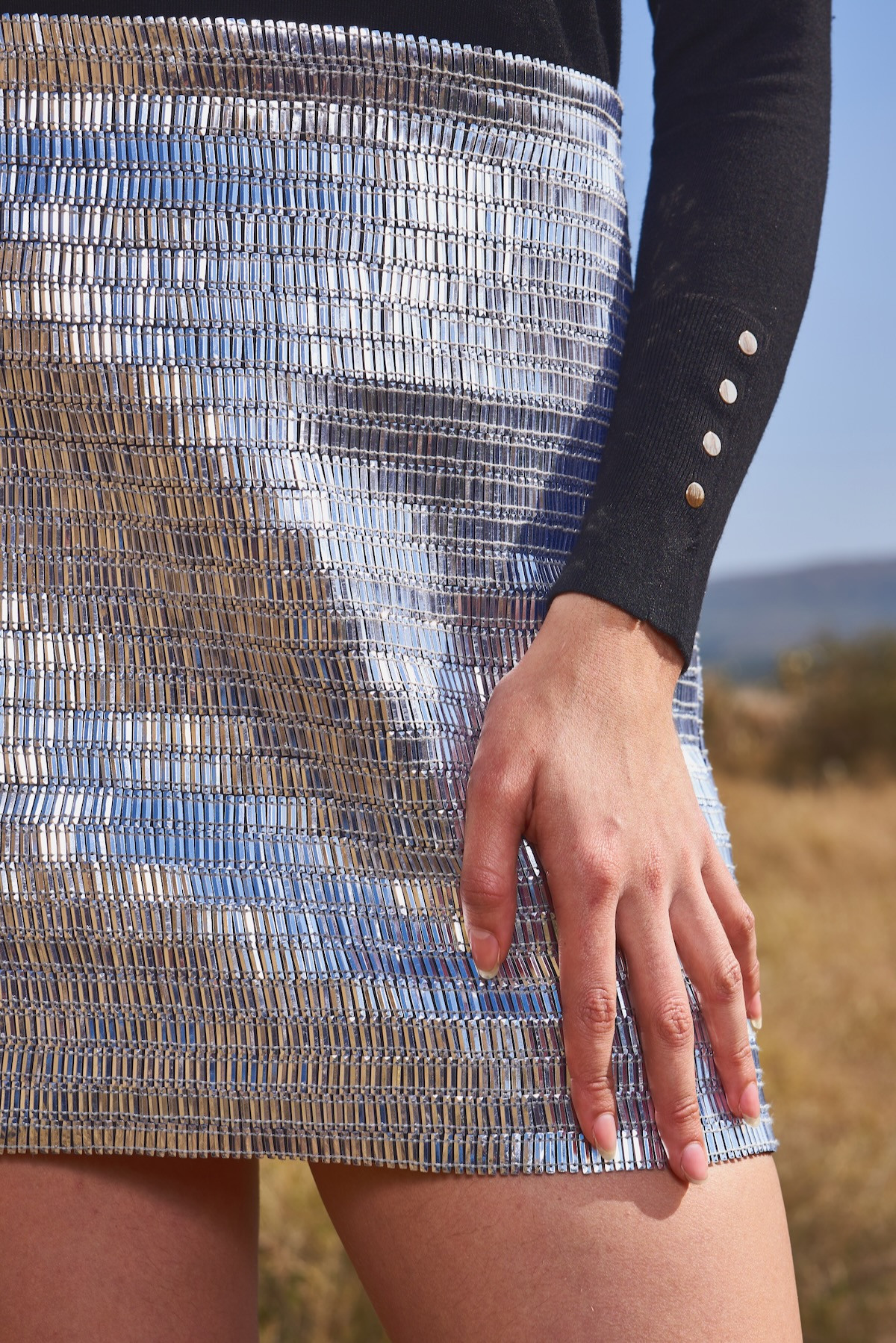 MATERIAL GIRL 03 FULLY COVERED SILVER SEQUIN MINI LENGTH PARTY SKIRT