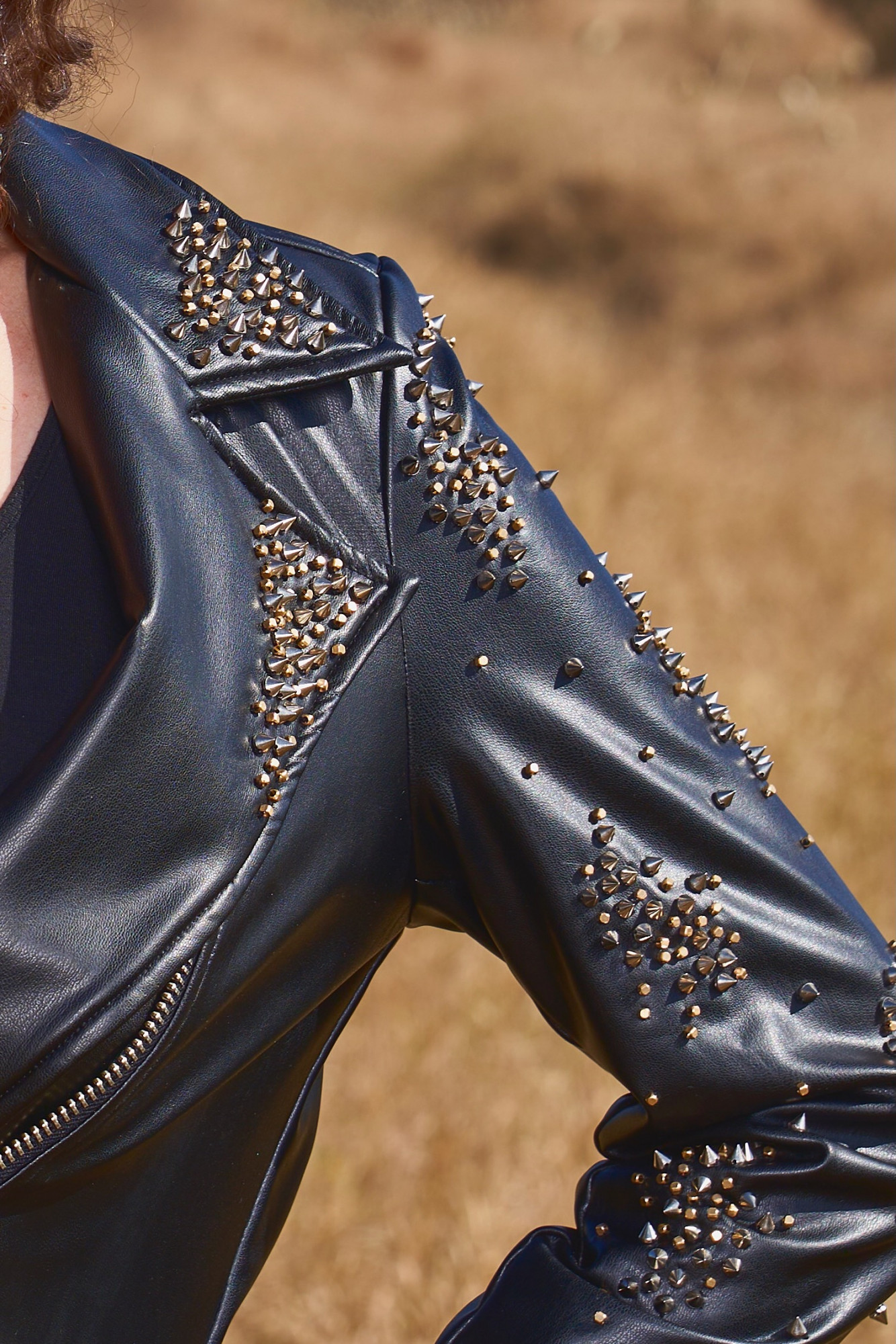 MATERIAL GIRL 03 BLACK FAUX LEATHER STUDDED WINTER JACKET