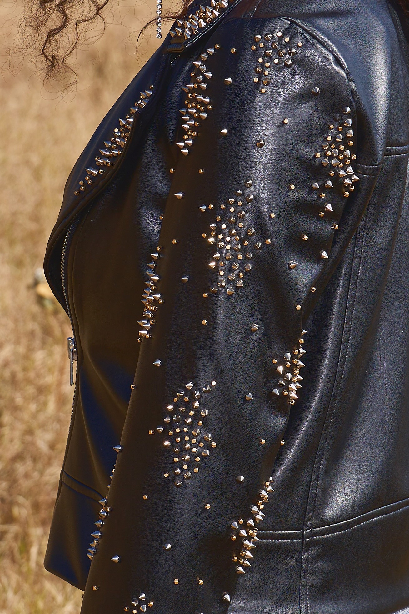 MATERIAL GIRL 03 BLACK FAUX LEATHER STUDDED WINTER JACKET
