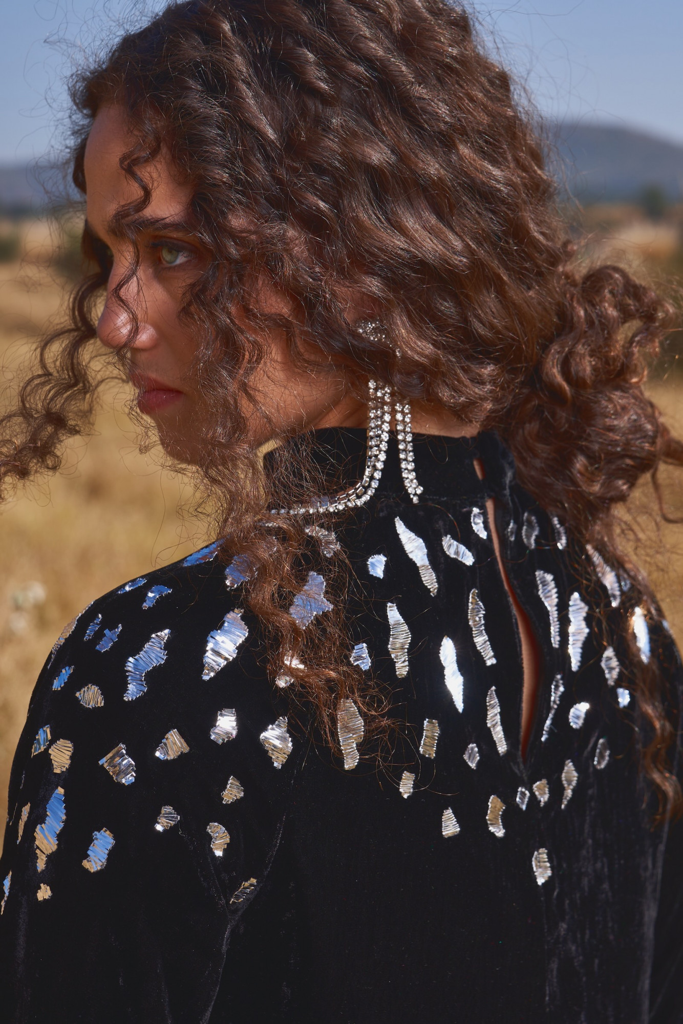 MATERIAL GIRL 03 BLACK SILK VELVET TOP WITH METAL THREAD HAND EMBROIDERY