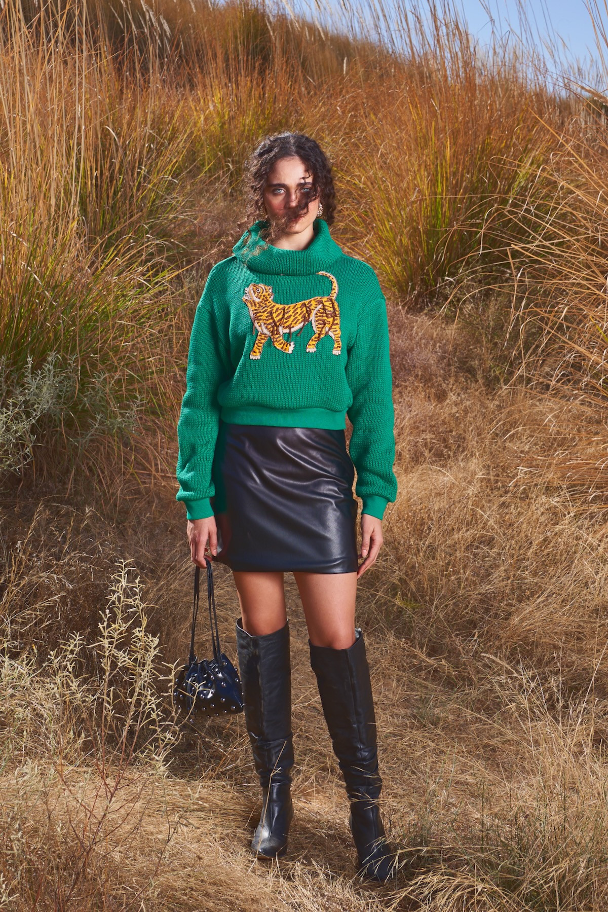 MATERIAL GIRL 03 GREEN COLOR SWEATER WITH THREAD AND DABKA HAND EMBROIDERY