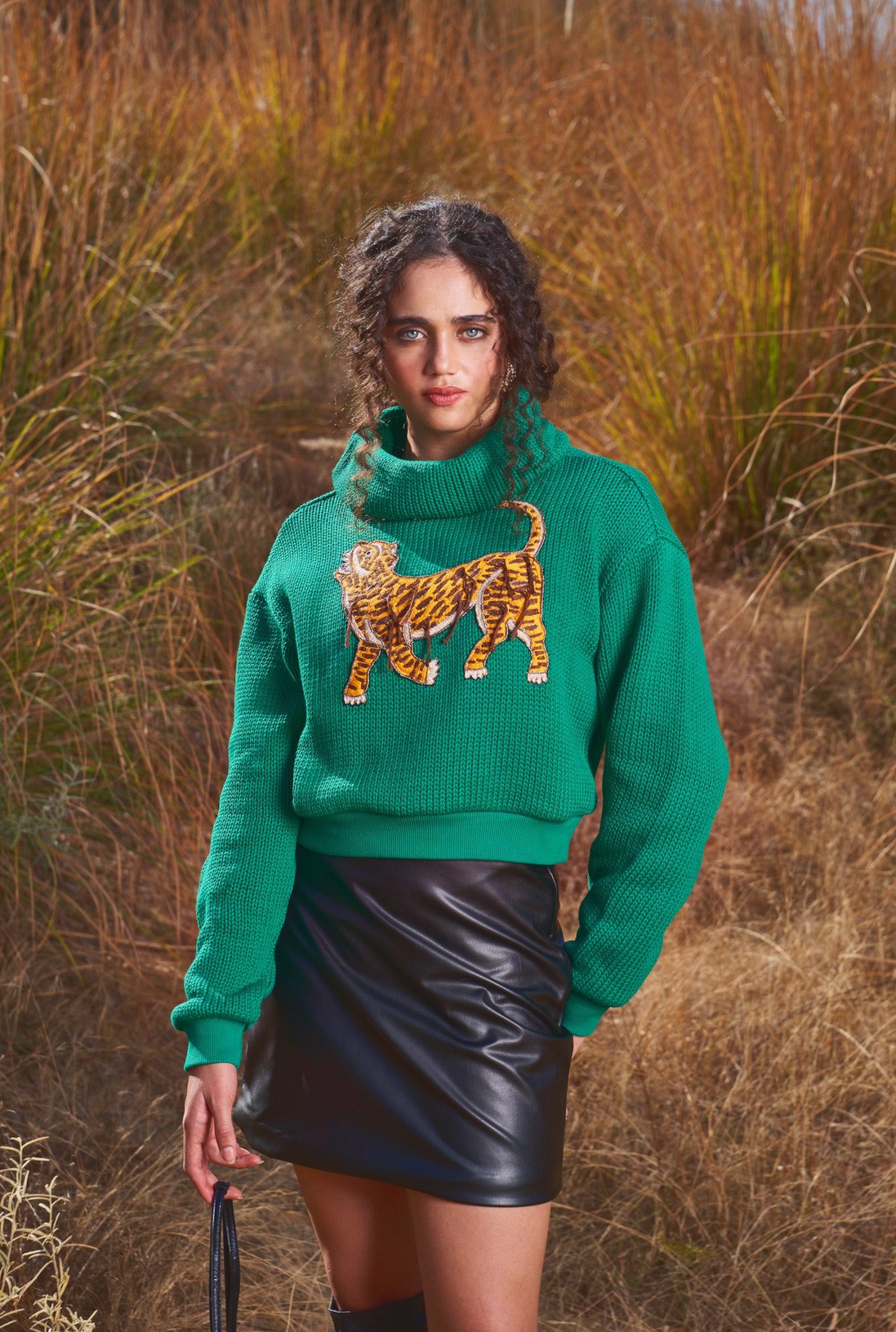 MATERIAL GIRL 03 GREEN COLOR SWEATER WITH THREAD AND DABKA HAND EMBROIDERY