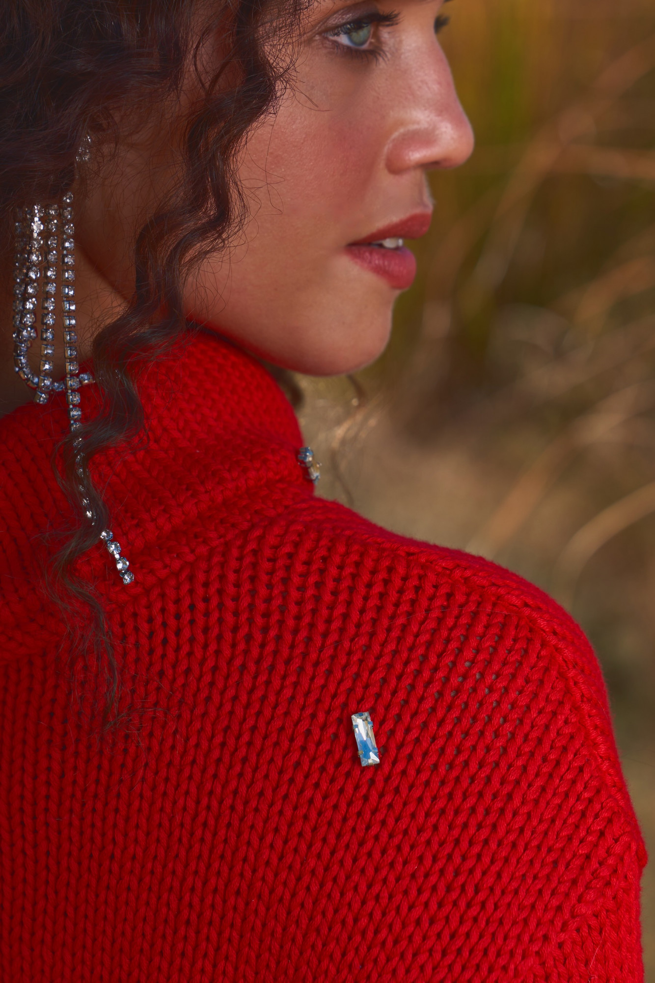 MATERIAL GIRL 03 RED COLOR SWEATER WITH RHINESTONES ALL OVER