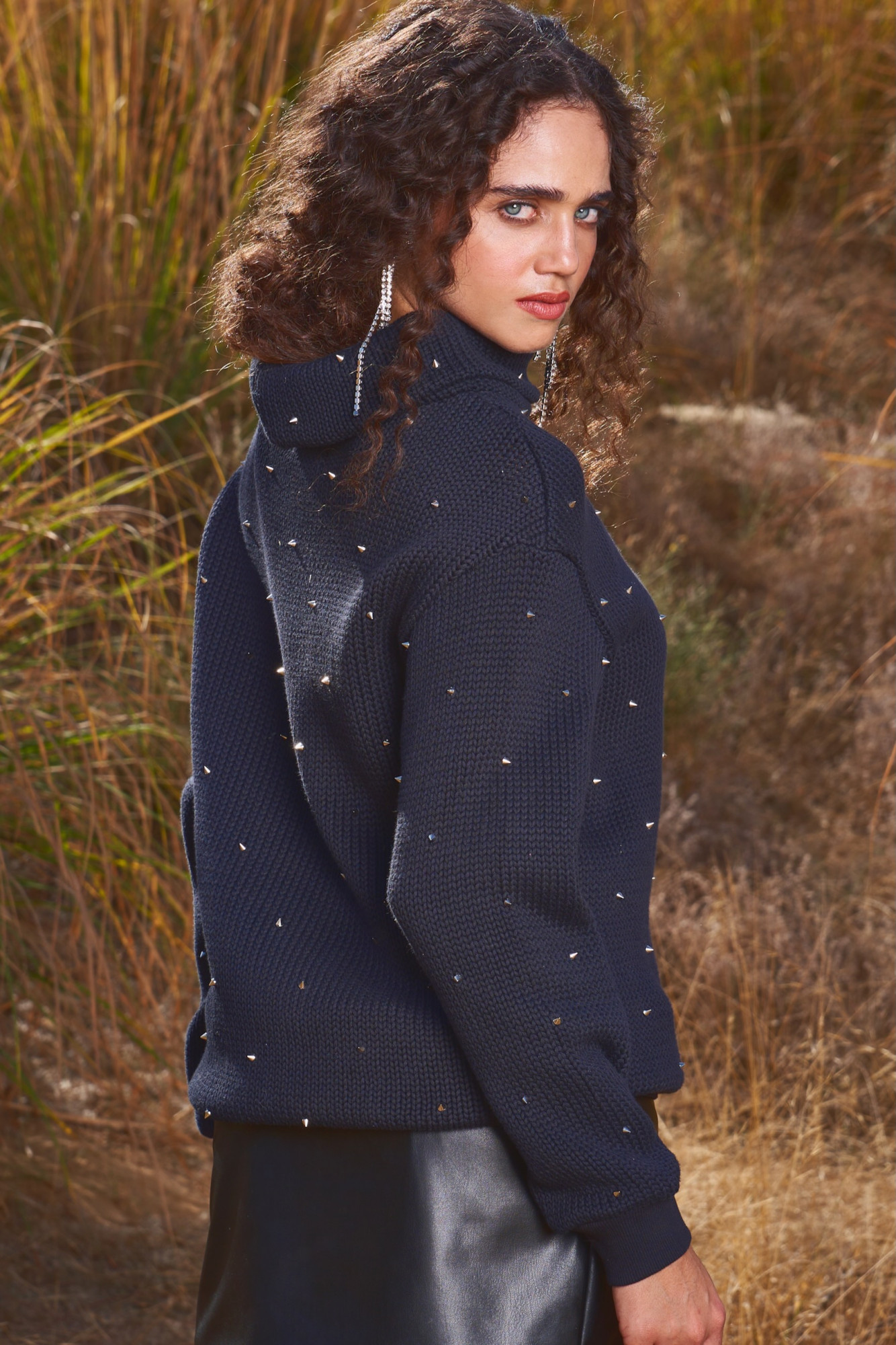 MATERIAL GIRL 03 BLACK COLOR SWEATER WITH METAL STUDS ALL OVER