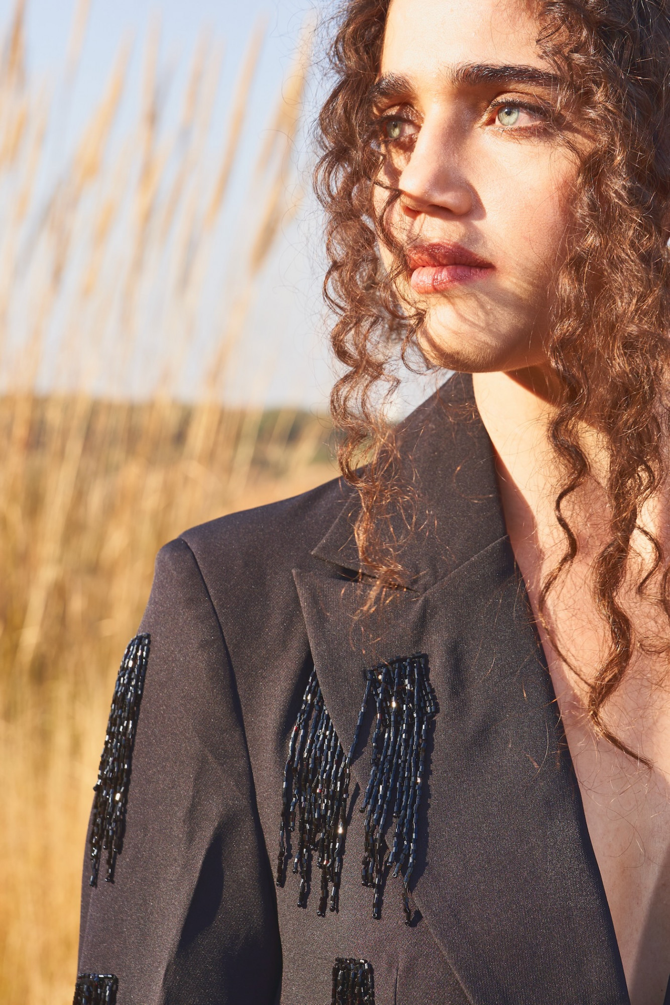 MATERIAL GIRL 03 BLACK JACKET AND PANT CO-RD SET WITH BLACK HANGING BEADS HAND EMBROIDERY