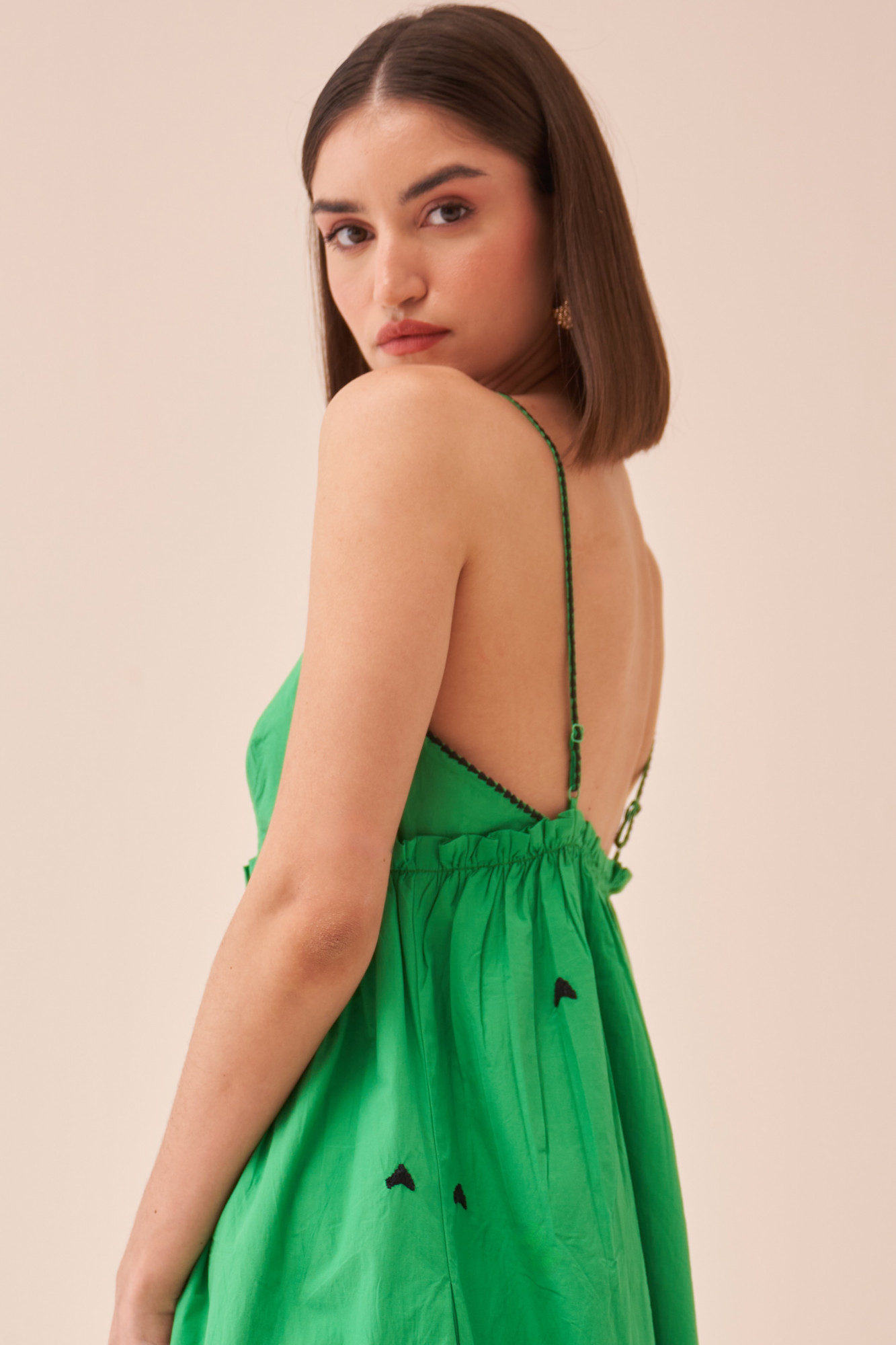 CASABLANCA GREEN COLOUR MIDI LENGTH DRESS WITH DIP DYE AND THREAD EMBROIDERY ALL OVER
