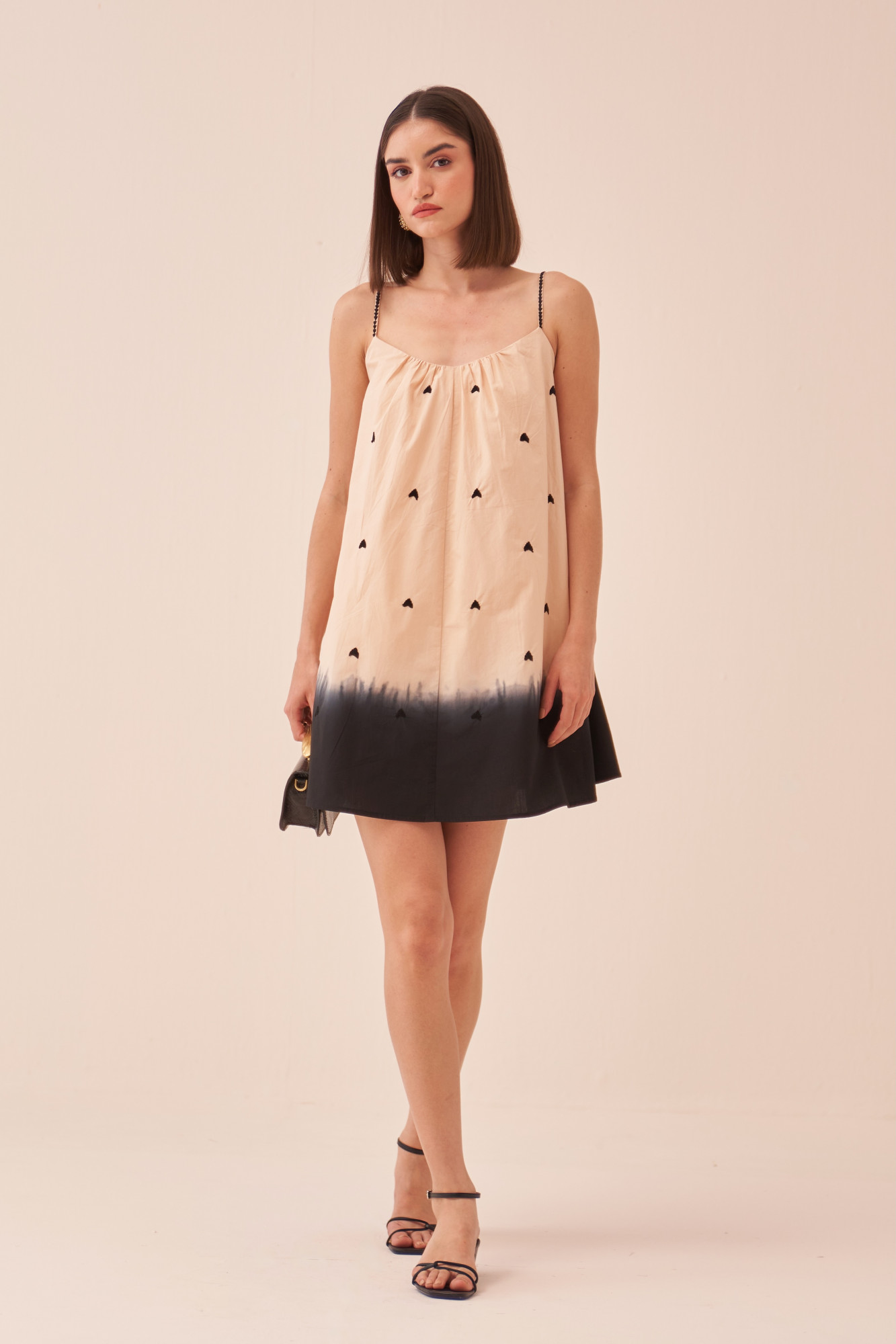 CASABLANCA ECRU COTTON POPLIN DIP DYED DRESS WITH THREAD EMBROIDERY